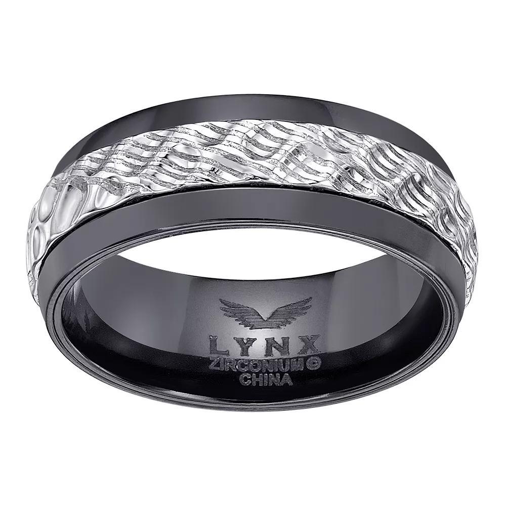 LYNX Men's Black Zirconium & Hammered Damascus Steel Ring, Size: 9, Two Tone Product Image