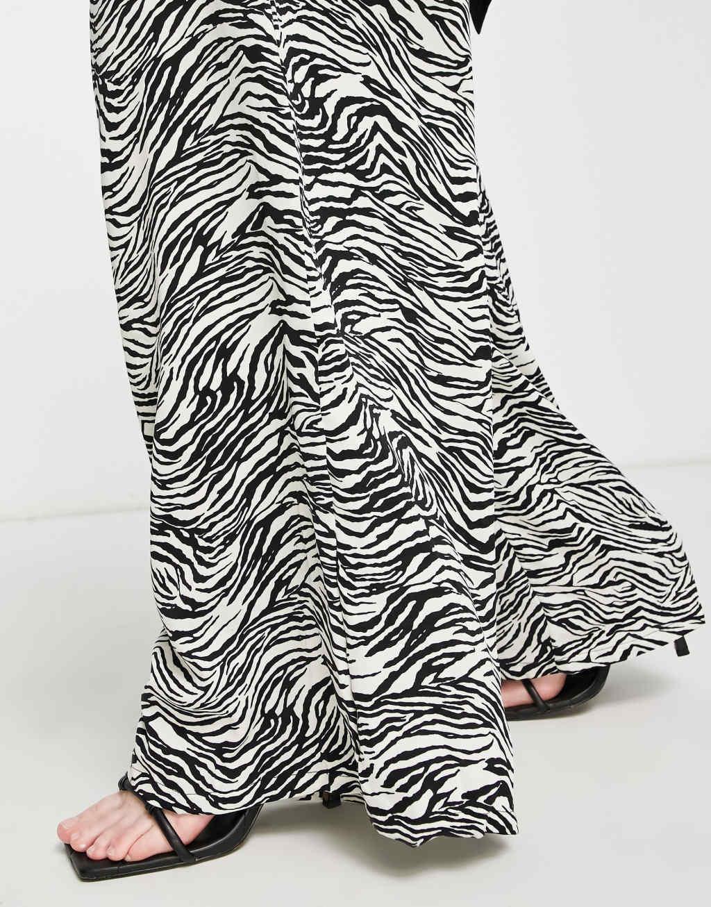 In The Style Plus x Yasmin Devonport exclusive wide leg pants in zebra print Product Image