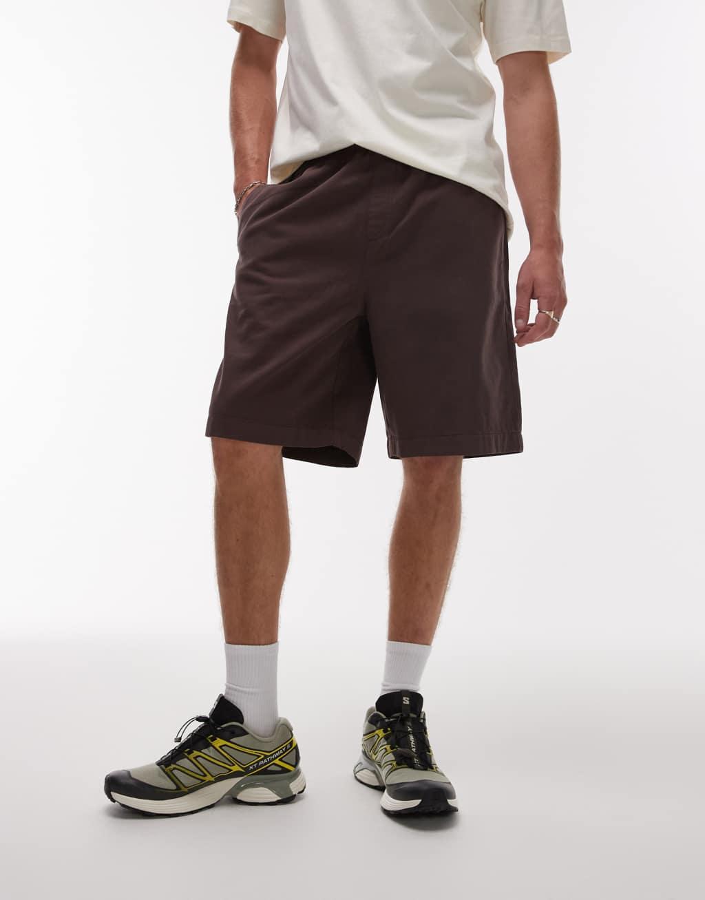 Topman washed cotton shorts in brown Product Image