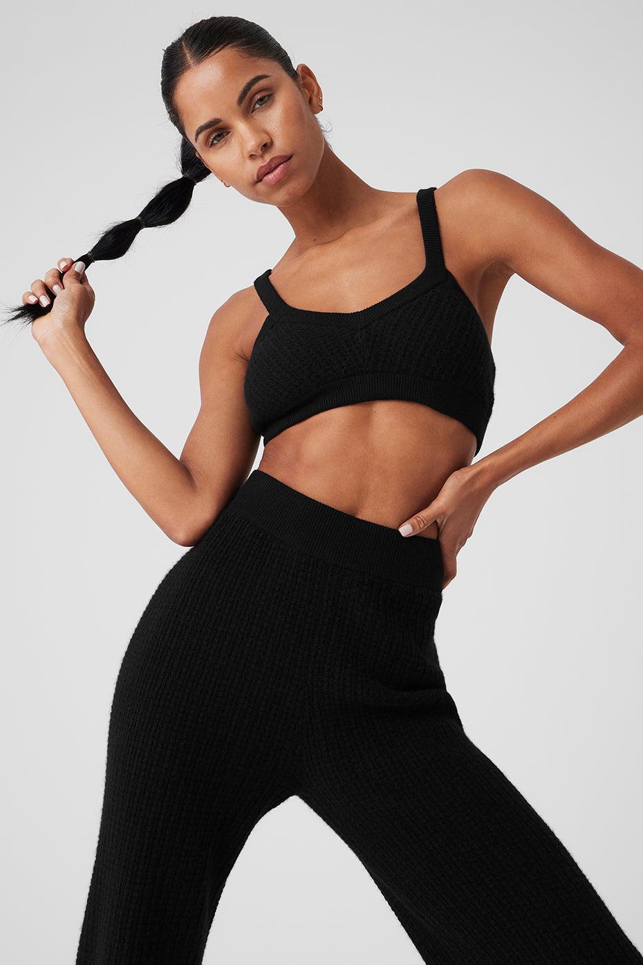 Cashmere Plush Waffle V-Neck Bra - Black Product Image