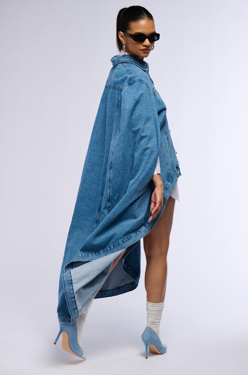 DON'T TALK LOUD MAXI DENIM PONCHO Product Image