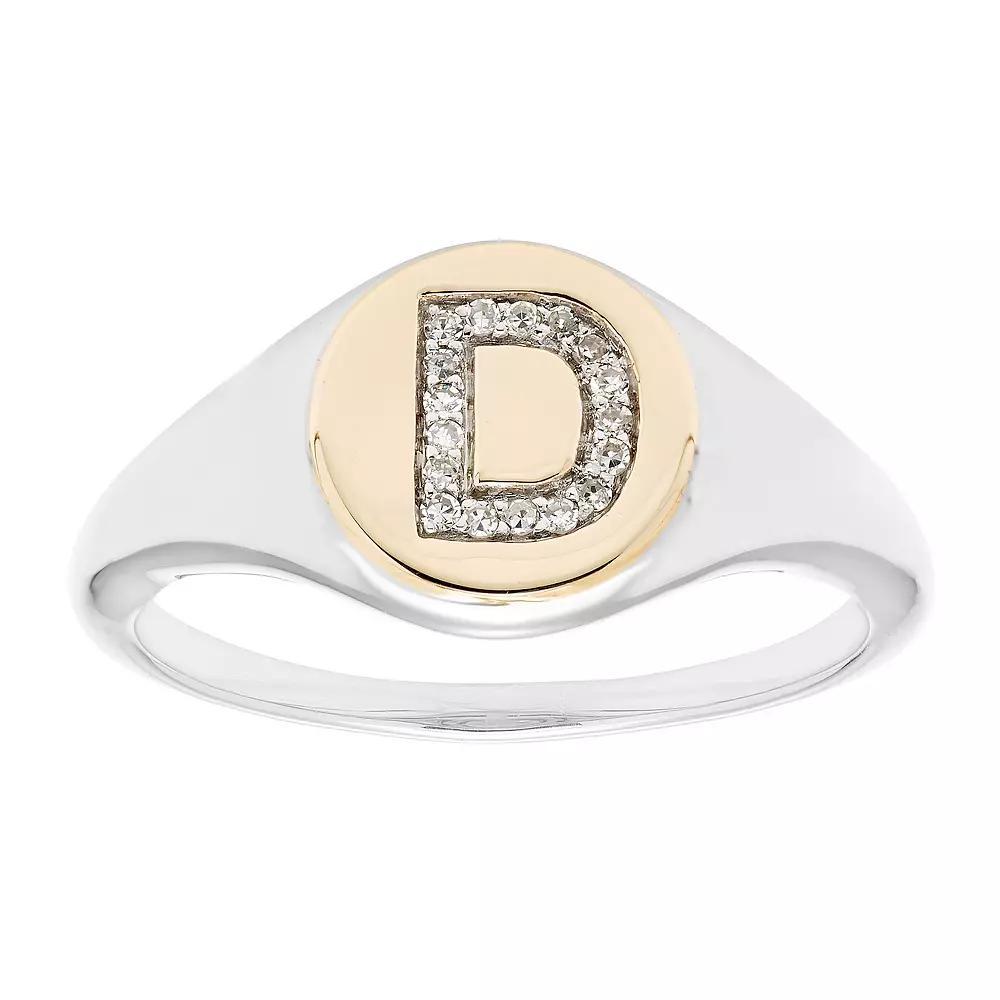 Its Personal 14k Gold Over Sterling Silver Diamond Accent Initial Signet Ring, Womens Two Tone D Product Image