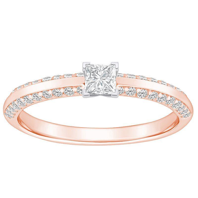 Alyson Layne 14k Gold 3/5 Carat T.W. Diamond Princess Cut Pave & Polished Band Engagement Ring, Women's, Size: 6, 14k White Gold Product Image