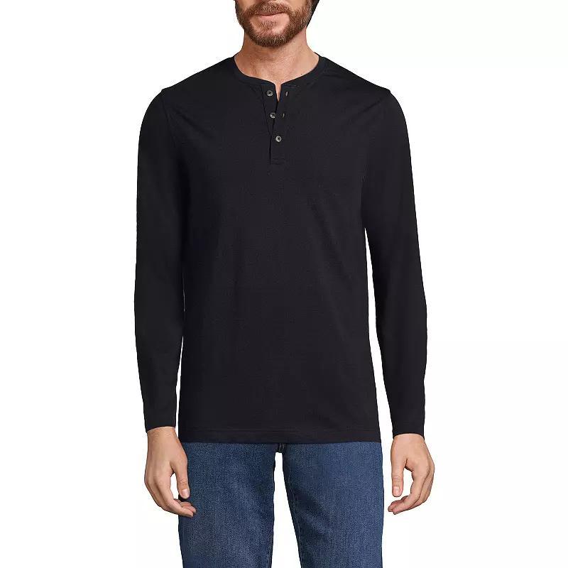 Men's Lands' End Long Sleeve Supima Jersey Henley Top, Size: XXL, Black Product Image