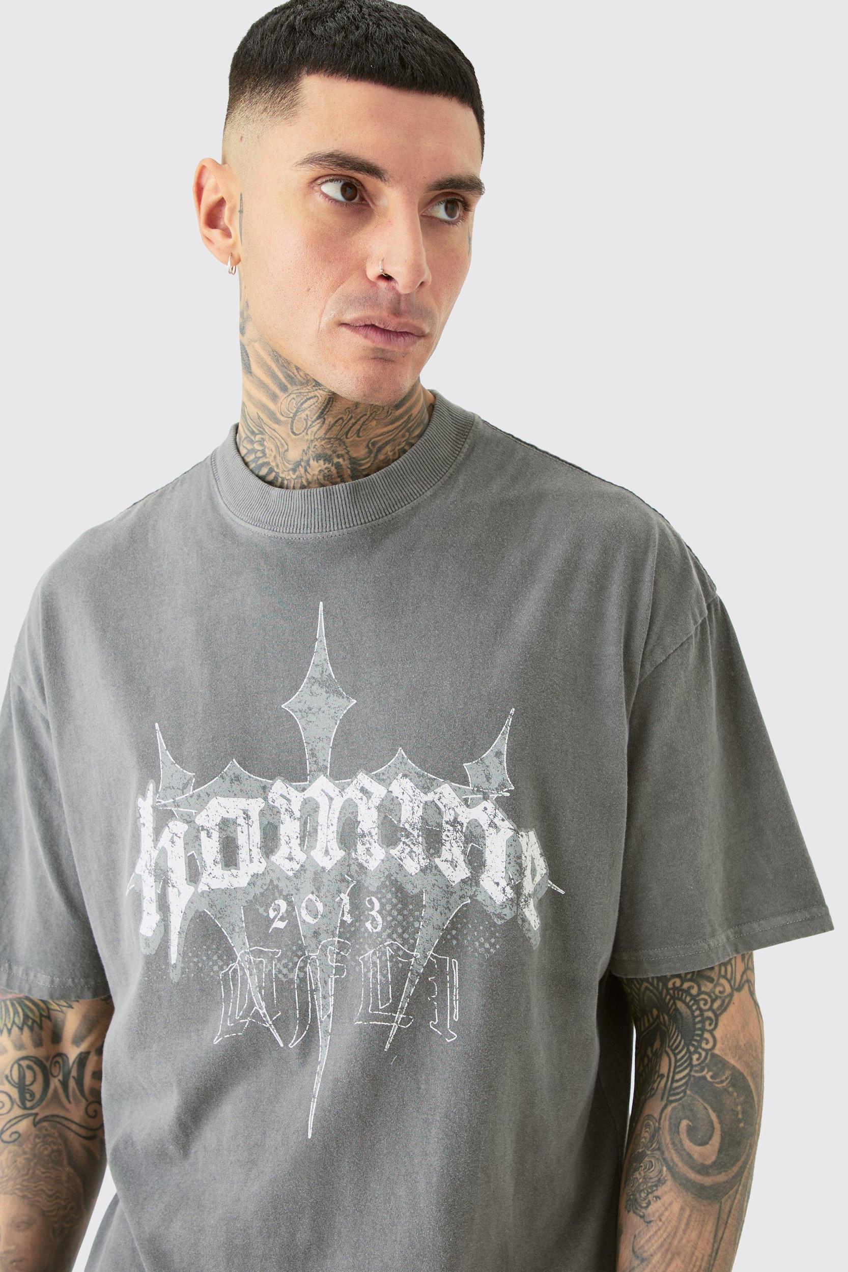 Tall Oversized Homme Cross T-shirt In Grey | boohooMAN USA Product Image