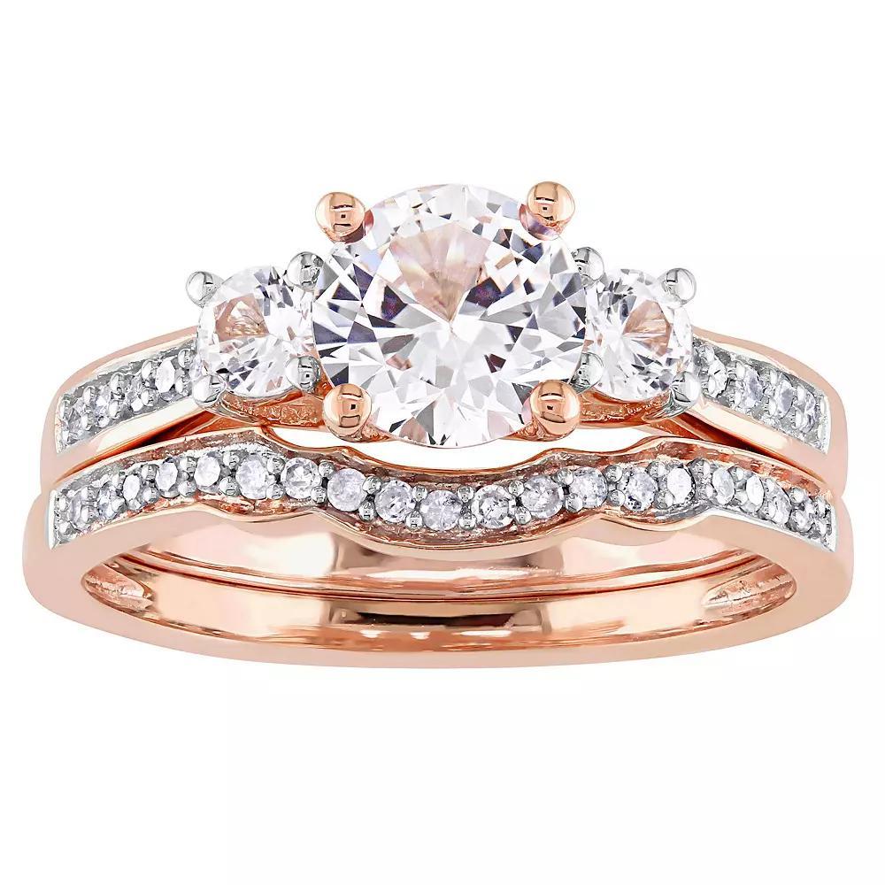 Stella Grace 10k Rose Gold Lab-Created White Sapphire & 1/8 Carat T.W Diamond Bridal Ring Set, Womens 10k Gold Product Image