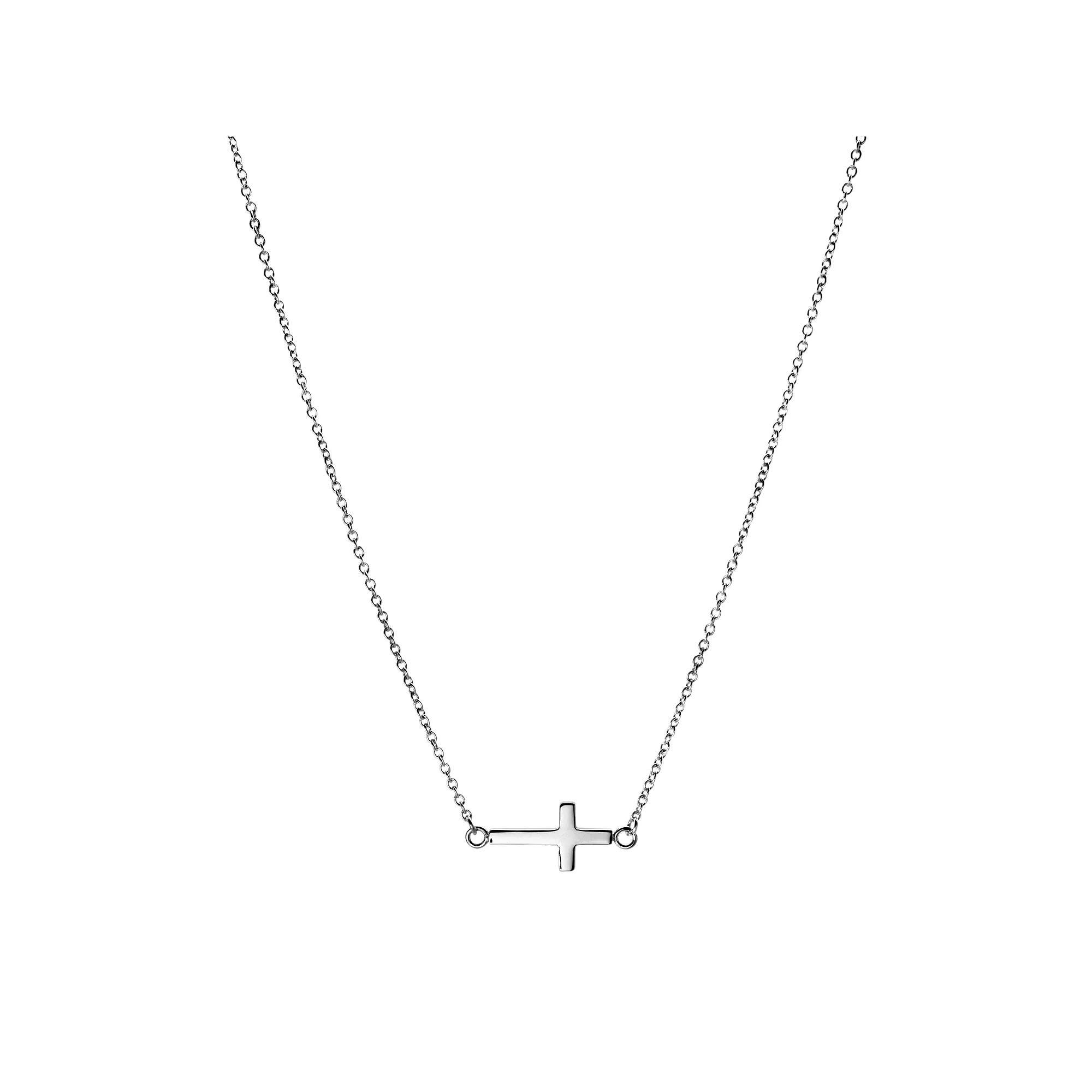 LYNX Stainless Steel Sideways Cross Necklace, Women's, Size: 24", Silver Product Image