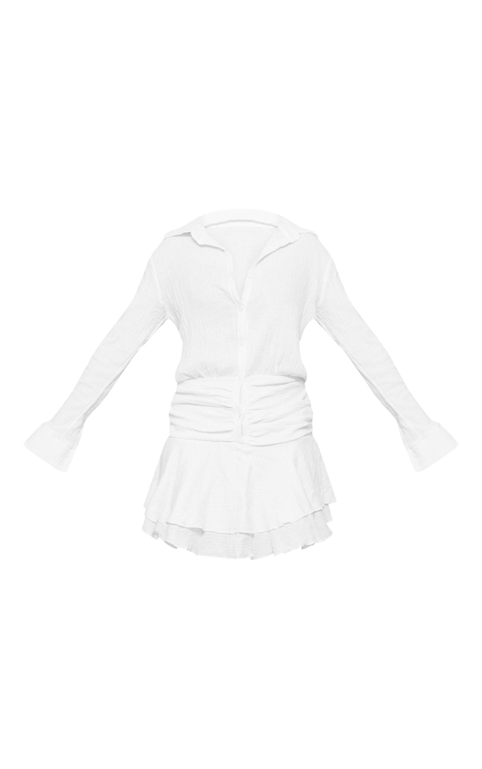 White Oversized Shirt Frill Detail Shift Dress Product Image