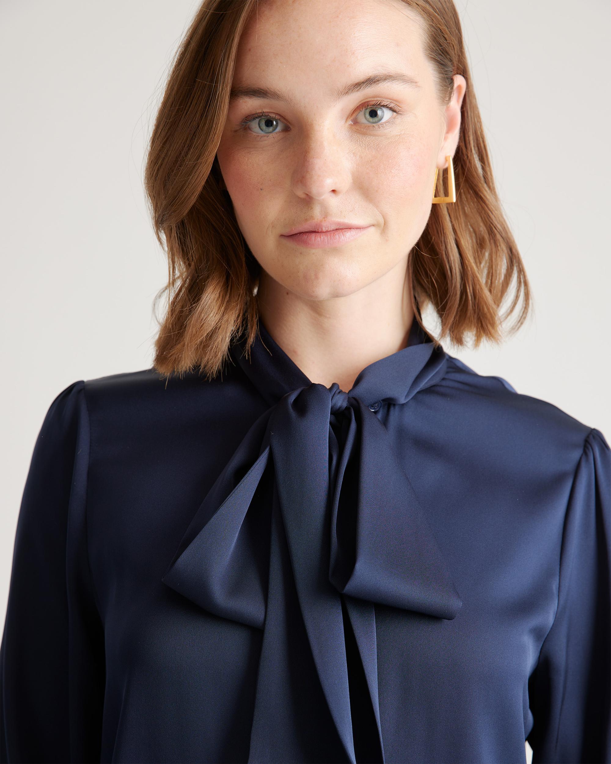 Quince | Women's Washable Stretch Silk Tie Neck Blouse Product Image