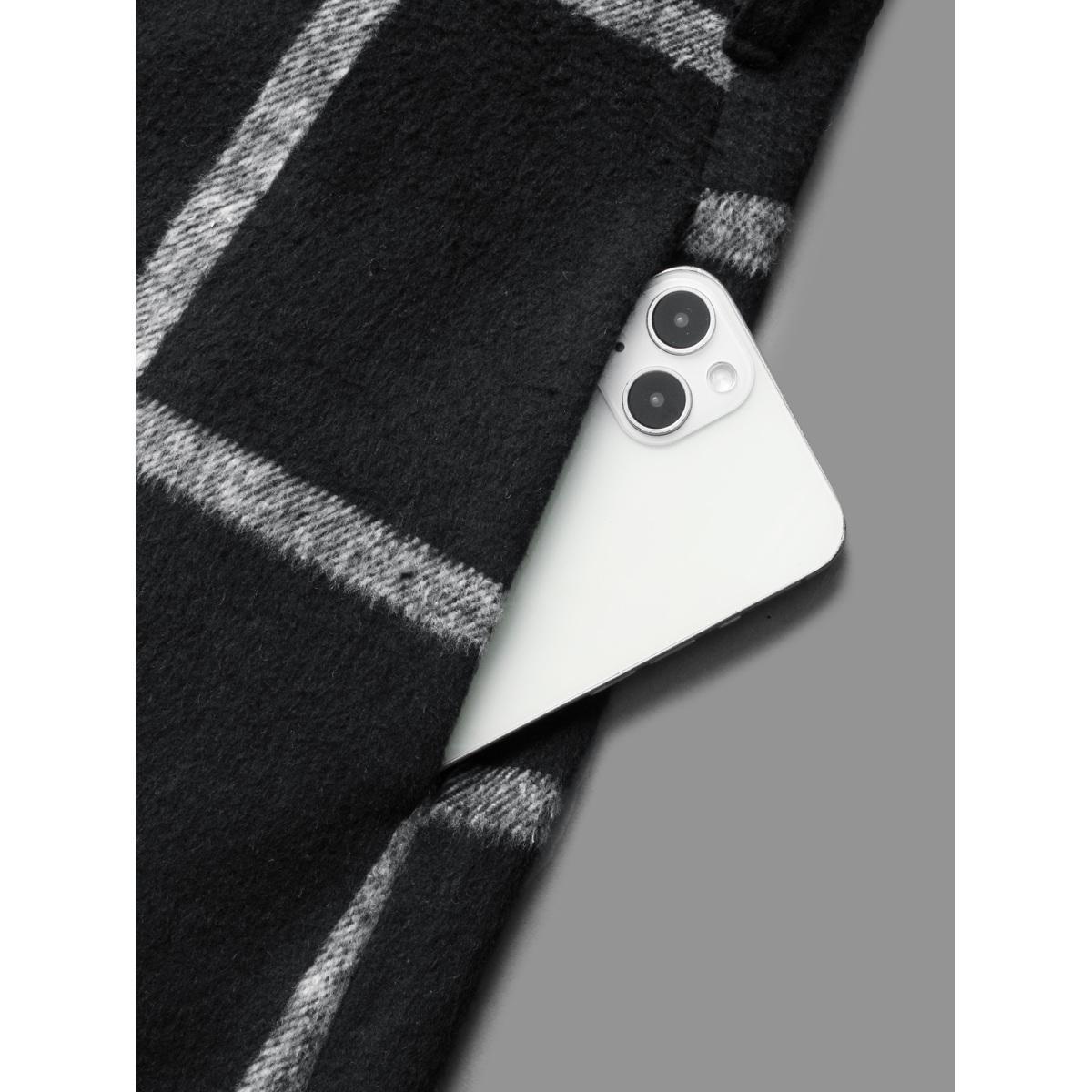 Plus Size Plaid Lapel Collar Belted Jacket Women Black Belted Slanted pocket Belt Everyday Jackets BloomChic 14-16/1X Product Image