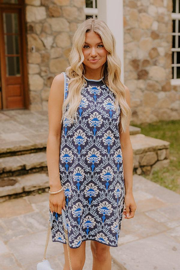 Chic Statement Floral Knit Mini Dress in Navy Product Image