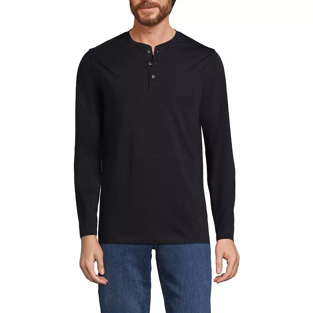 Men's Lands' End Long Sleeve Supima Jersey Henley Top, Size: XXL, Black Product Image