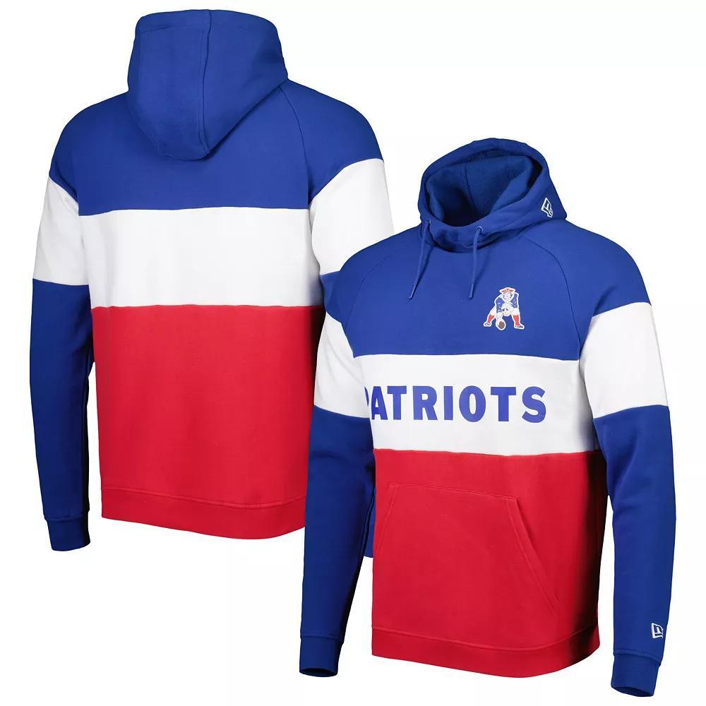 Men's New Era Red/Royal New England Patriots Colorblock Throwback Pullover Hoodie, Size: 2XL Product Image