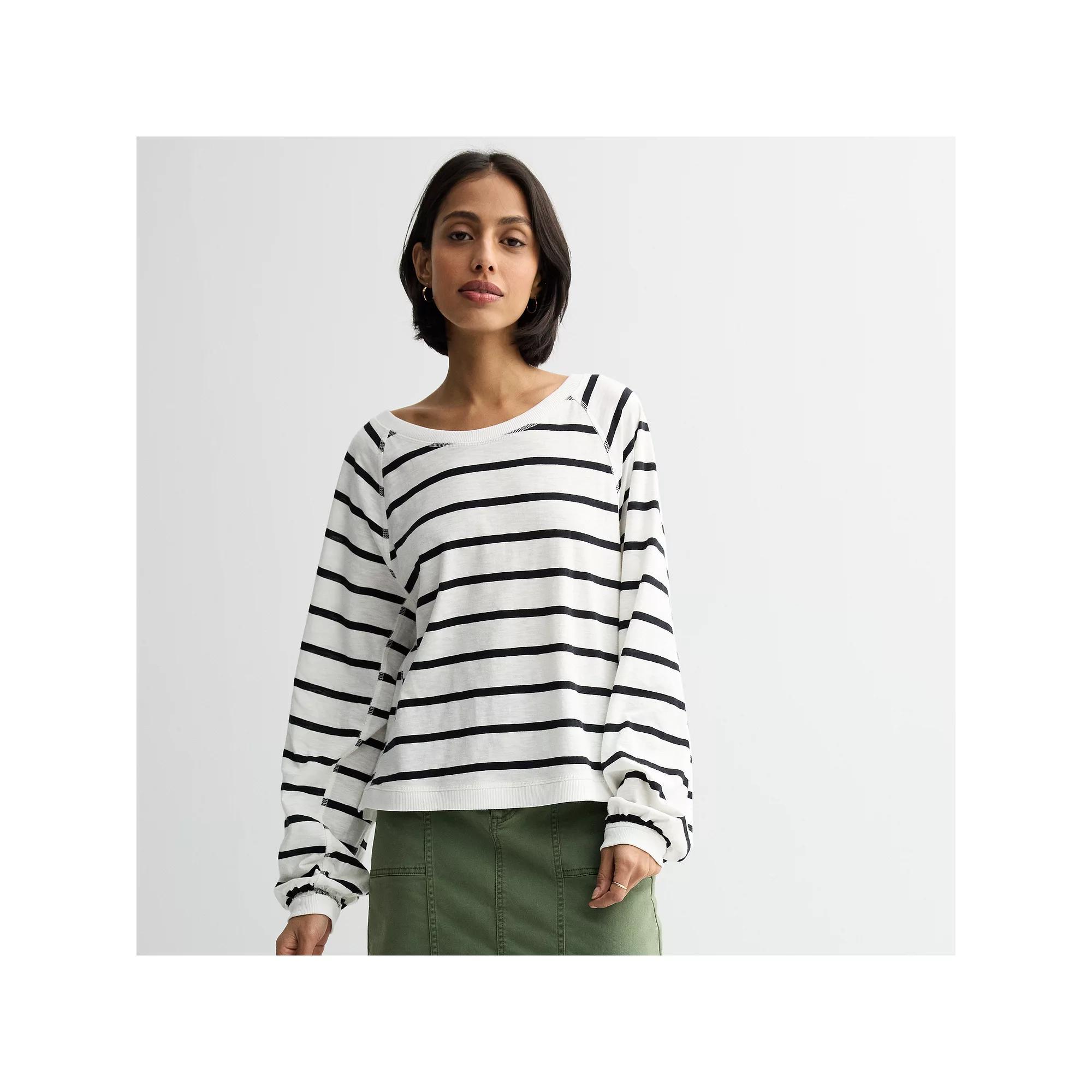 Women's Sonoma Goods For Life® Balloon Sleeve Raglan T-Shirt, Size: XXL, Cream Black Stripe Product Image