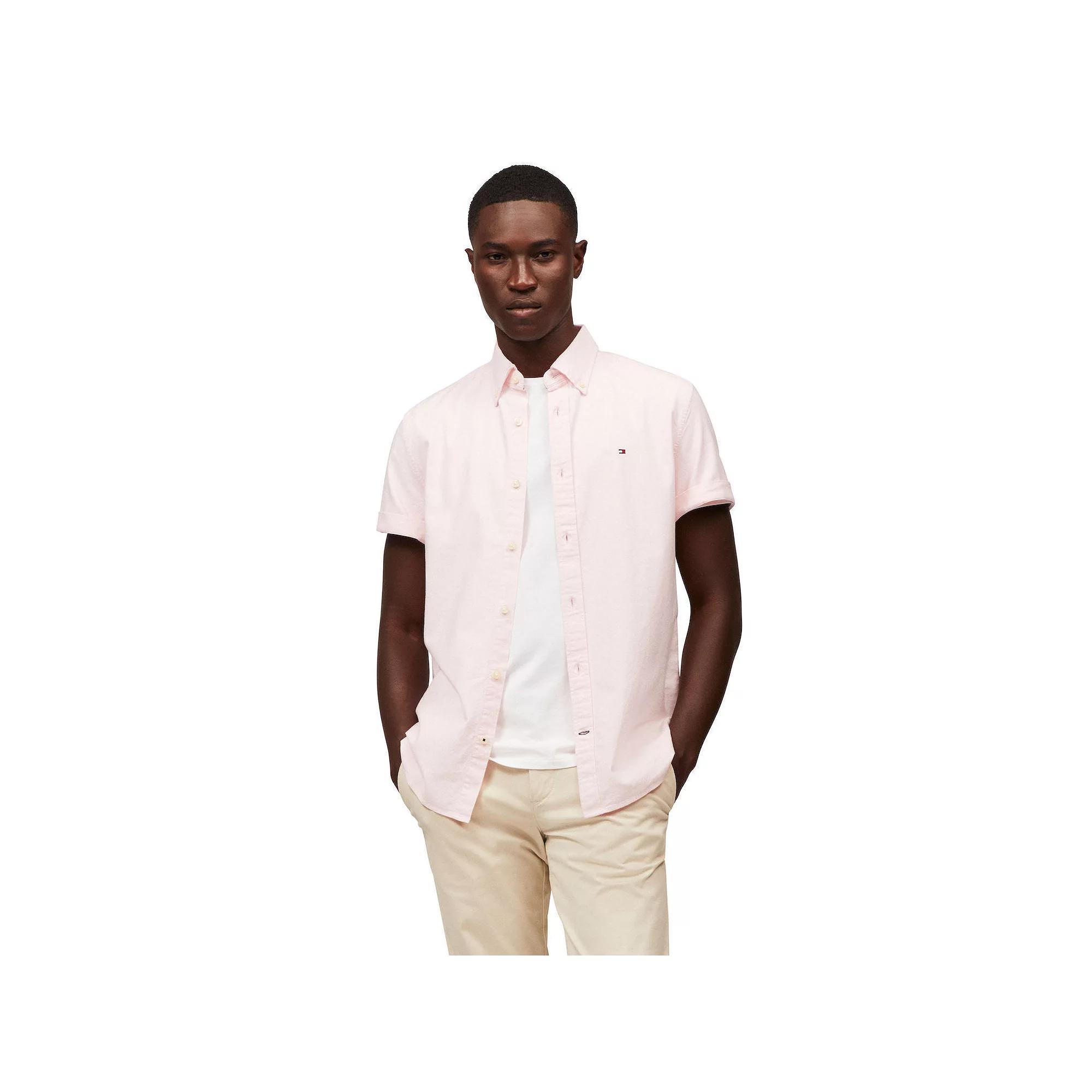 Men's Tommy Hilfiger Short Sleeve Original Stretch Oxford Shirt, Size: XL, Precious Pink Solid Product Image