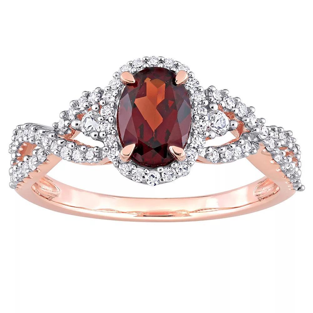 Stella Grace 10k Rose Gold Garnet, White Sapphire & 1/3 Carat T.W. Diamond Halo Twist Ring, Women's, Size: 9.50 Product Image