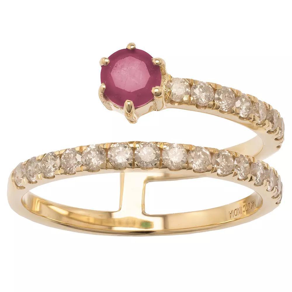 Gemistry 14k Gold Emerald & White Topaz Wrap Ring, Women's, Size: 6 Product Image