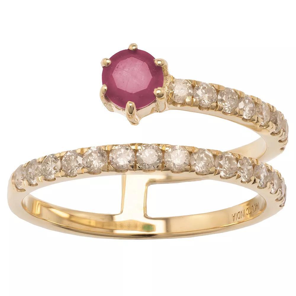 Gemistry 14k Gold Emerald & White Topaz Wrap Ring, Women's, Size: 6 Product Image