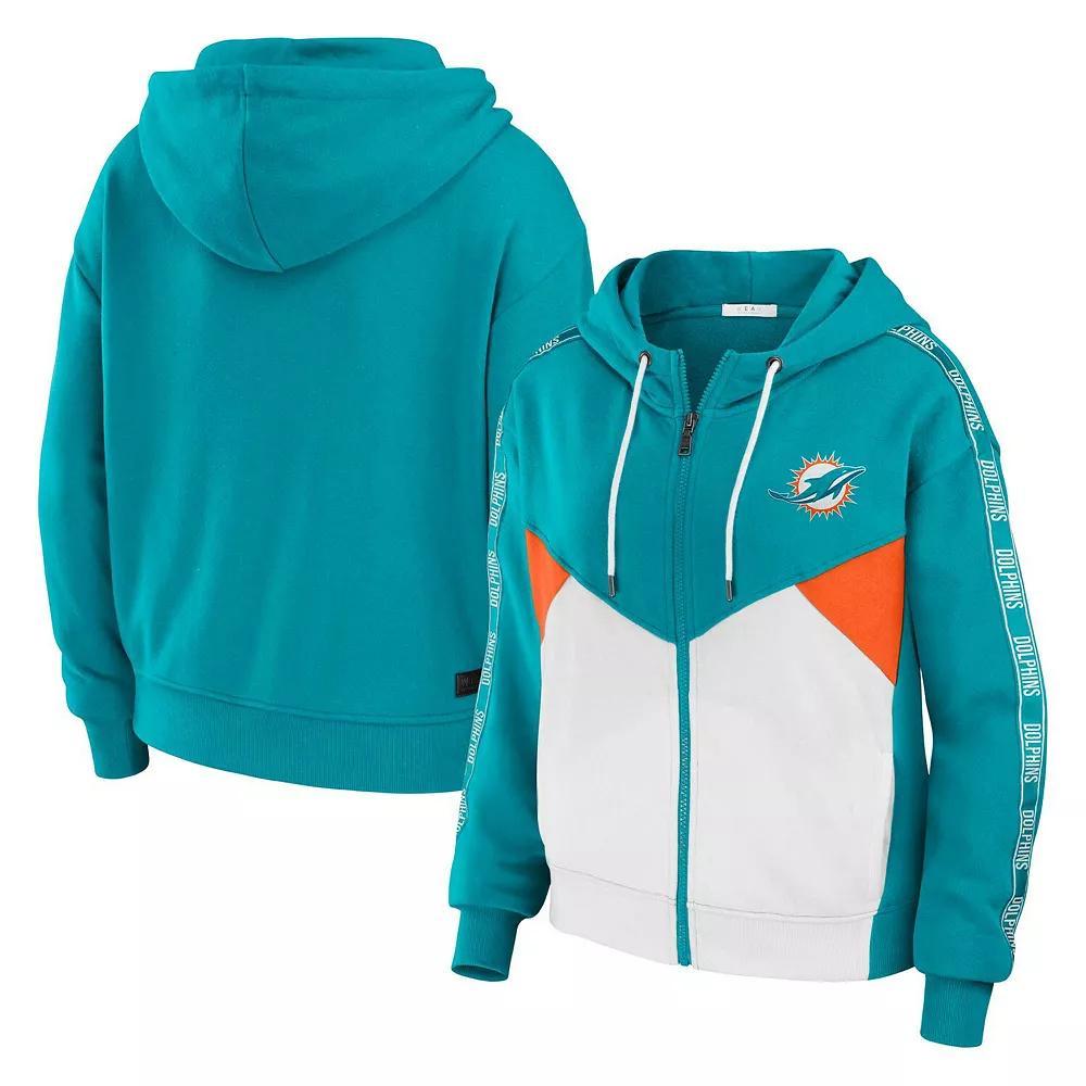 Womens WEAR by Erin Andrews Aqua/White Miami Dolphins Plus Size Color Block Full-Zip Hoodie Turquoise A Product Image