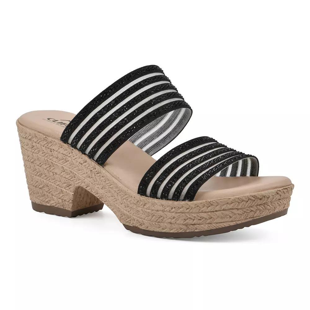 Cliffs by White Mountain Bia Women's Double Strap Wedge Sandals, Size: 7.5, Black Mesh Product Image