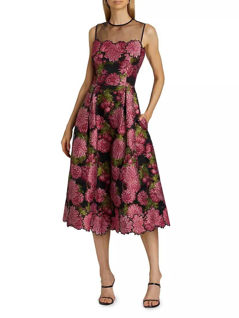 Floral Jacquard Sleeveless Midi-Dress Product Image