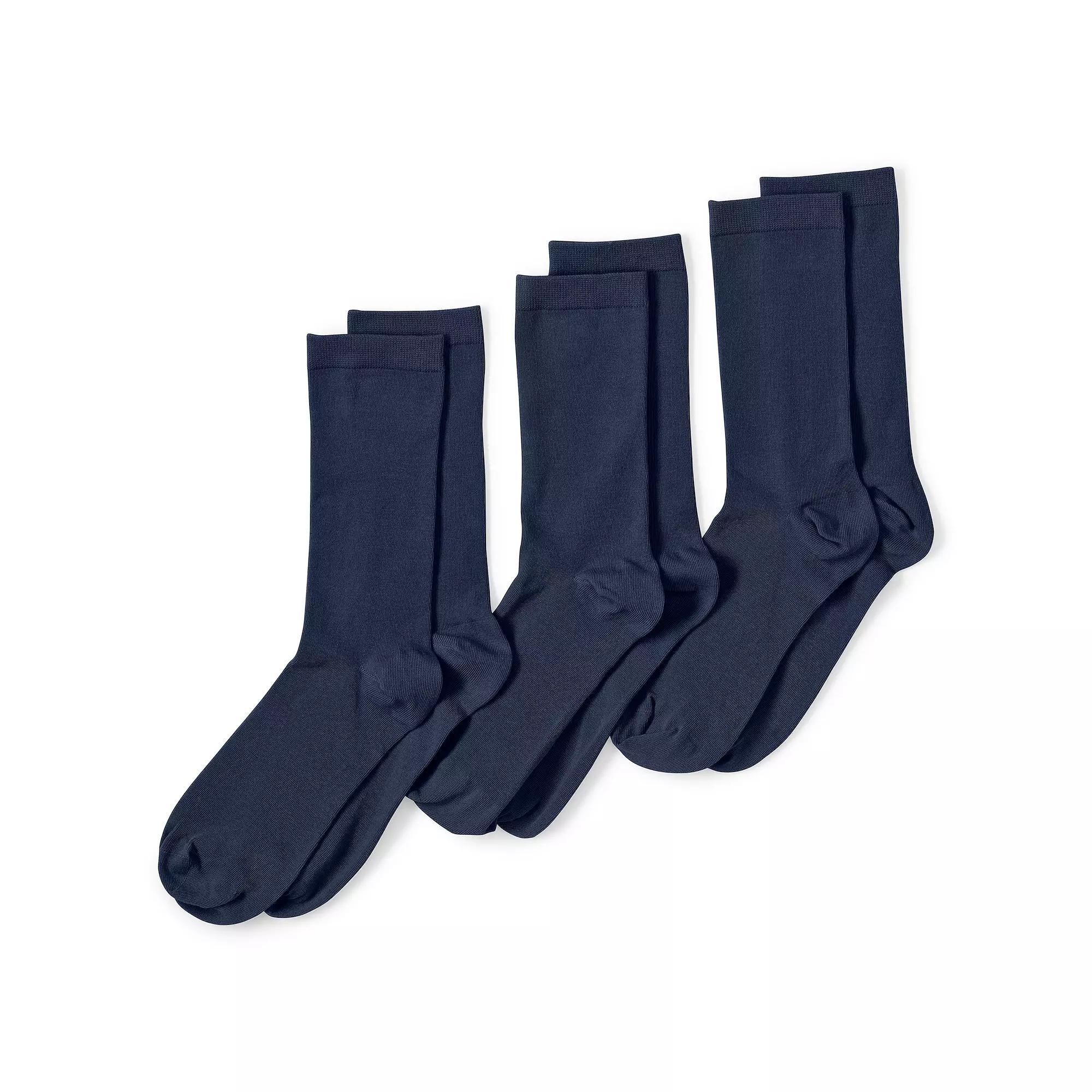 Women's Lands' End Seamless Toe Solid Crew Socks 3-Pack, Size: Large-XL, True Blue Product Image