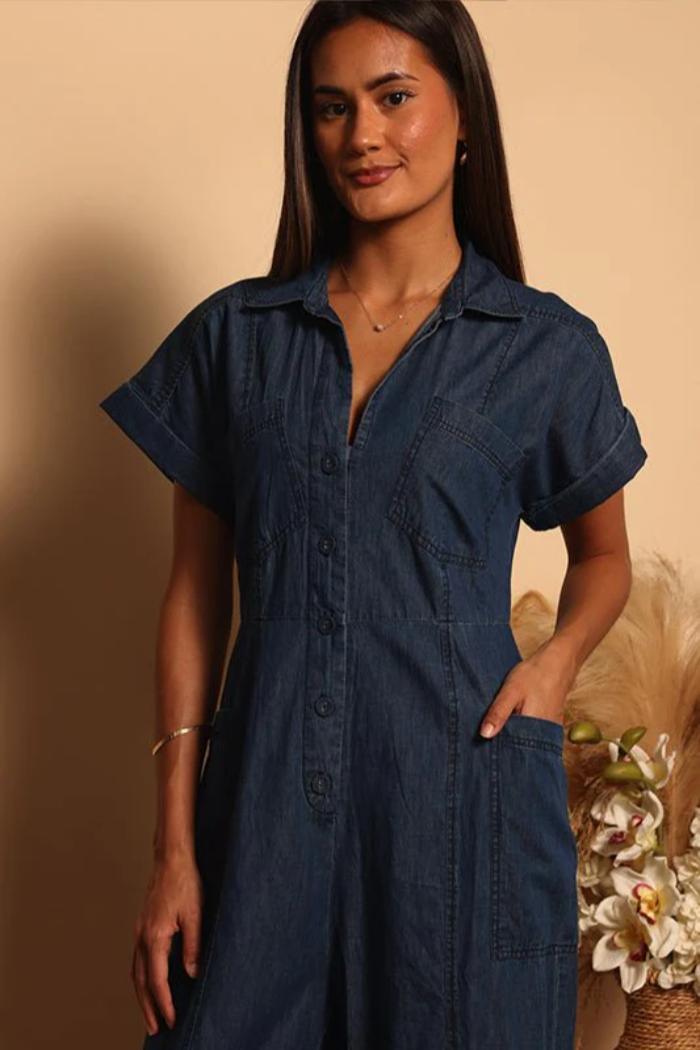 Collard Jumpsuit W/ Tie Waist Product Image