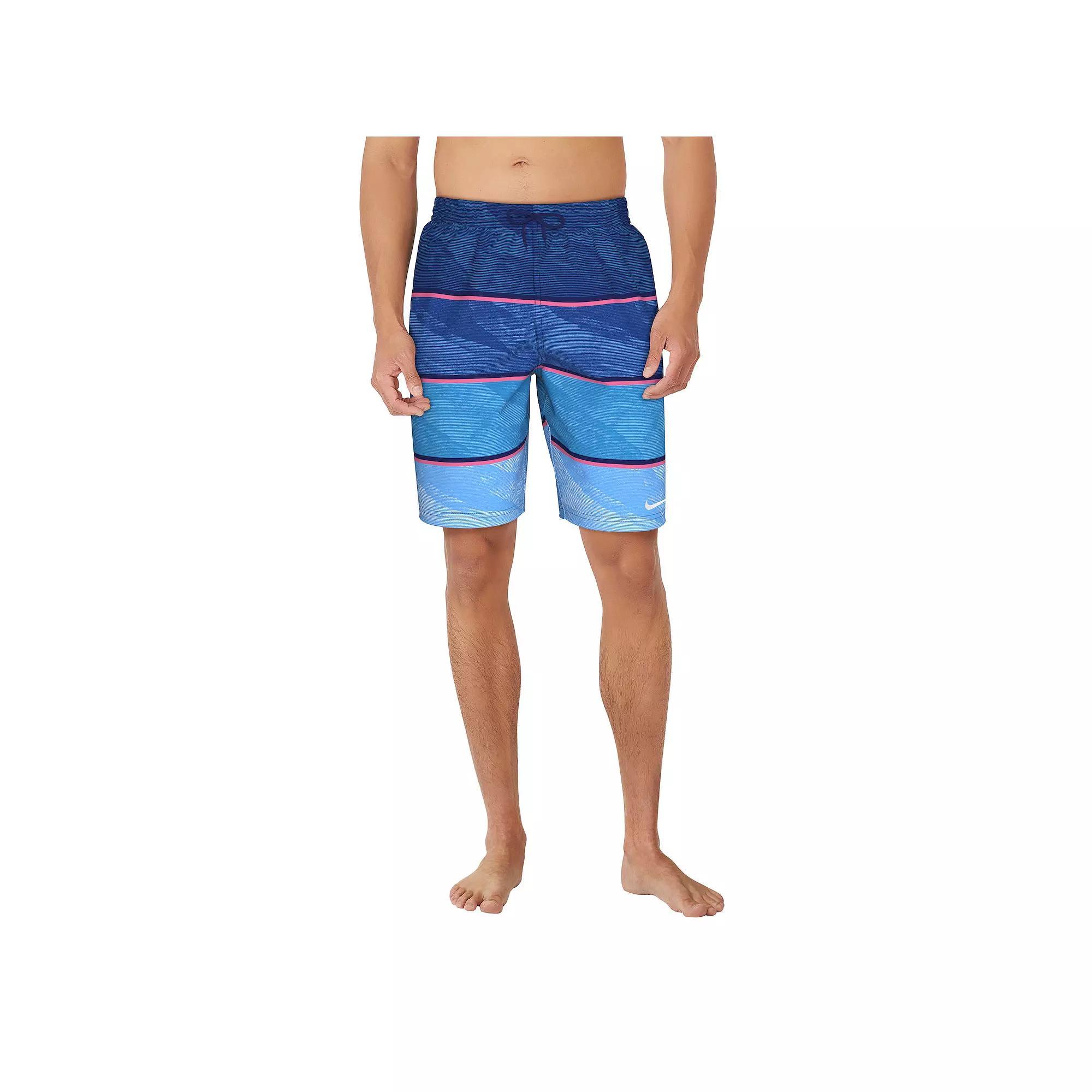 Mens Nike 9 Wave Stripe Swim Trunks Black Navy Product Image