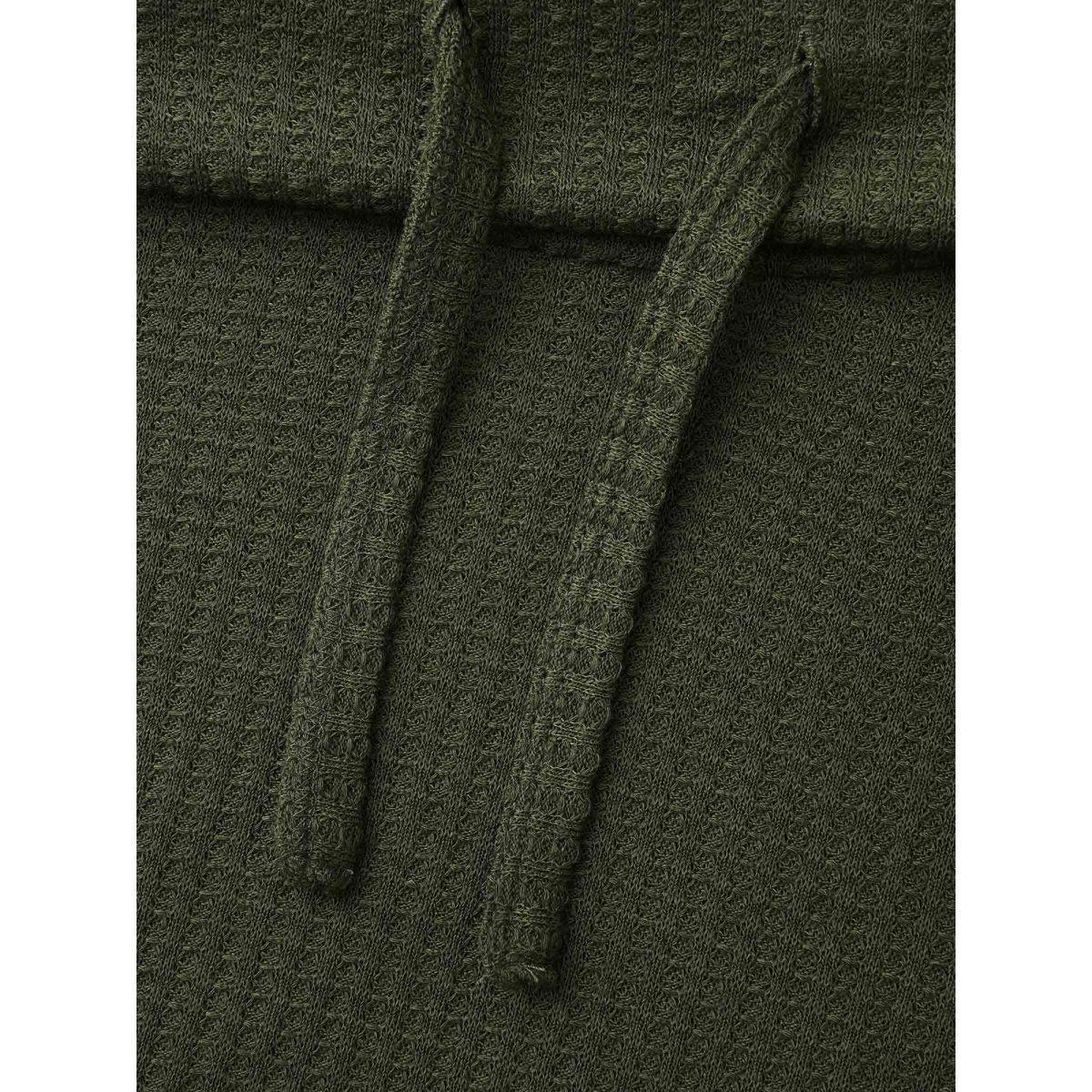 Plus Size Waffle Knit Turtleneck Drawstring T-shirt ArmyGreen Women Casual Texture Ruffled collar Everyday T-shirts BloomChic 30/6X Product Image