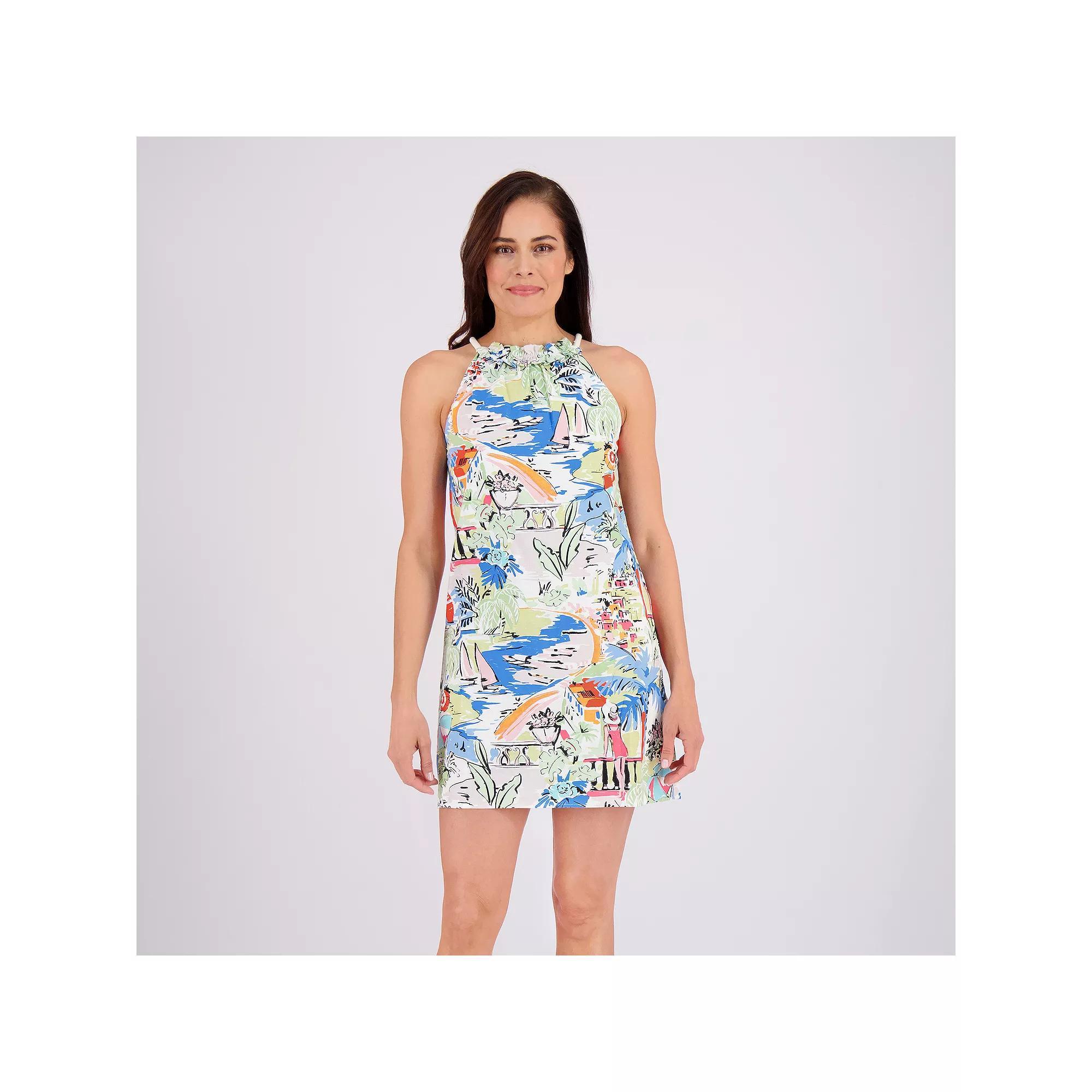 Women's London Times A-Line Halter Dress, Size: 8, White Lime Product Image
