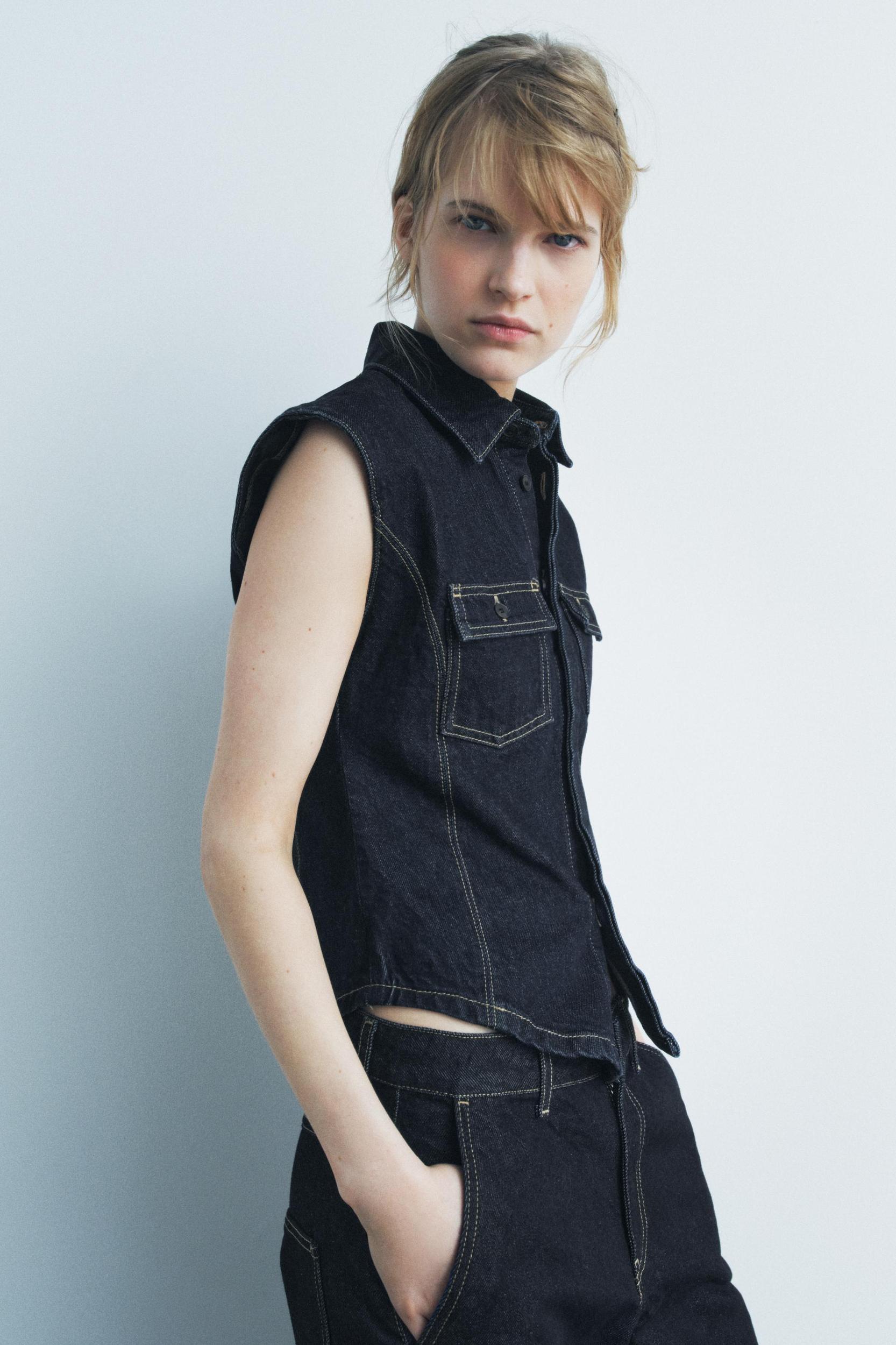 TOPSTITCH DENIM VEST ZW COLLECTION Product Image