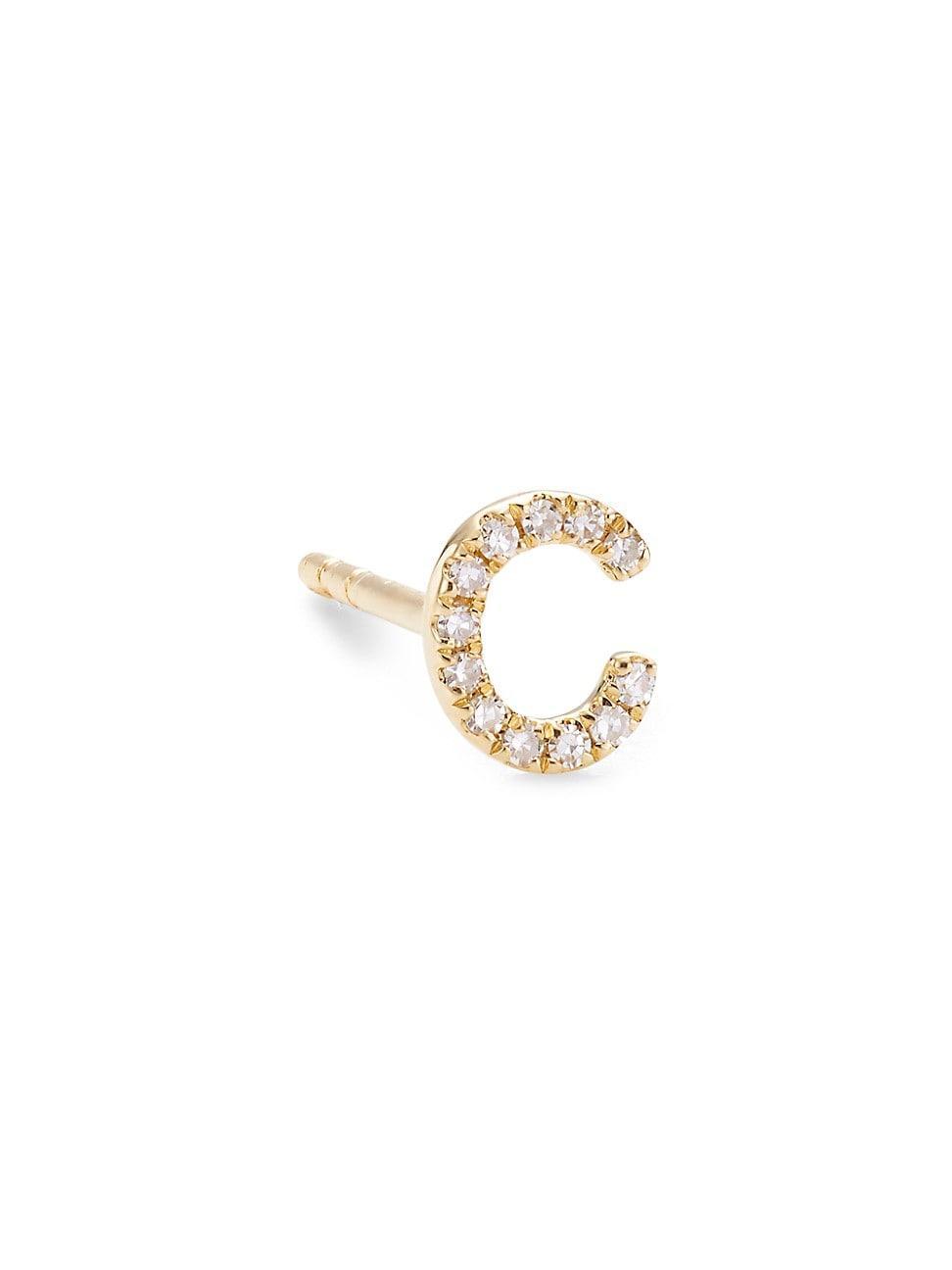 Womens 14K Yellow Gold & 0.03 TCW Diamond Initial Stud Earring Product Image