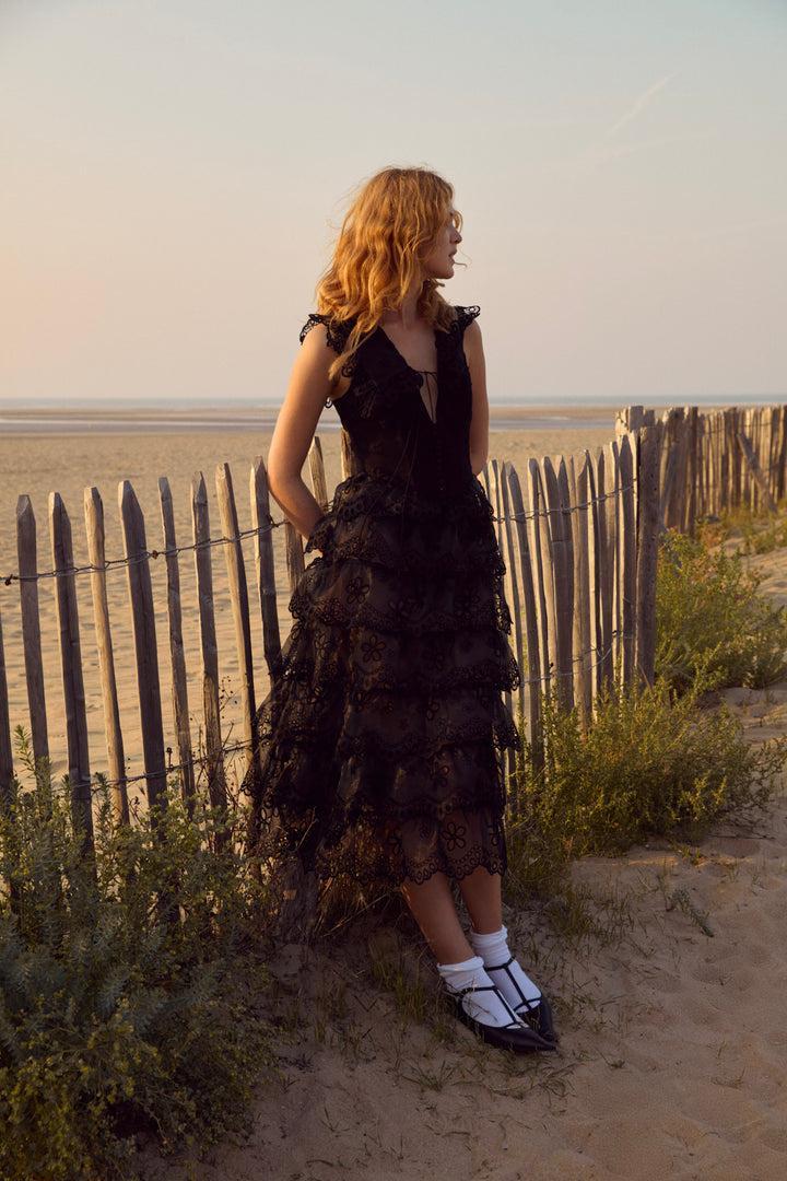 Daisy Eyelet Midi Dress — Black Product Image