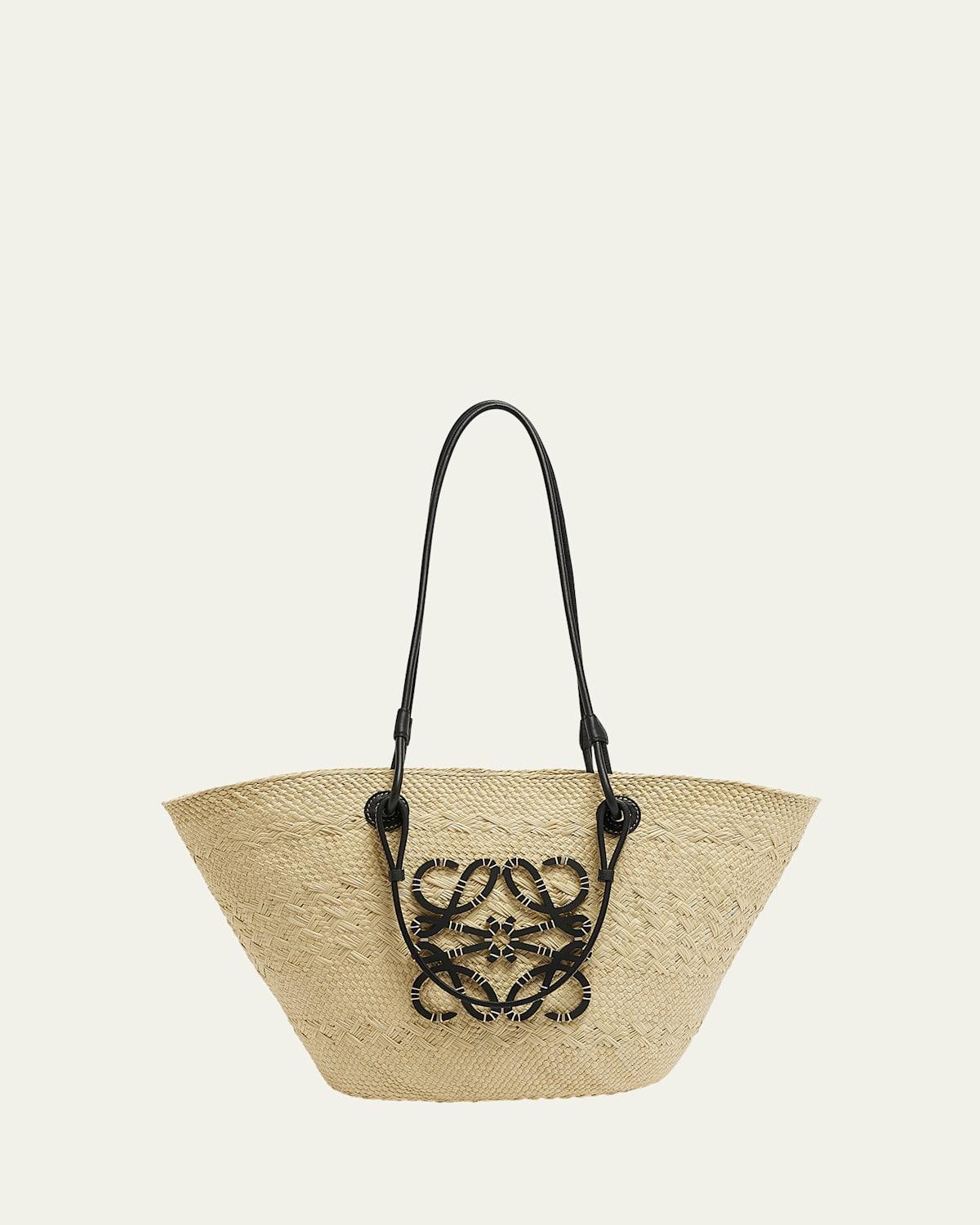 x Paulas Ibiza Anagram Basket Bag in Iraca Palm with Leather Handles Product Image