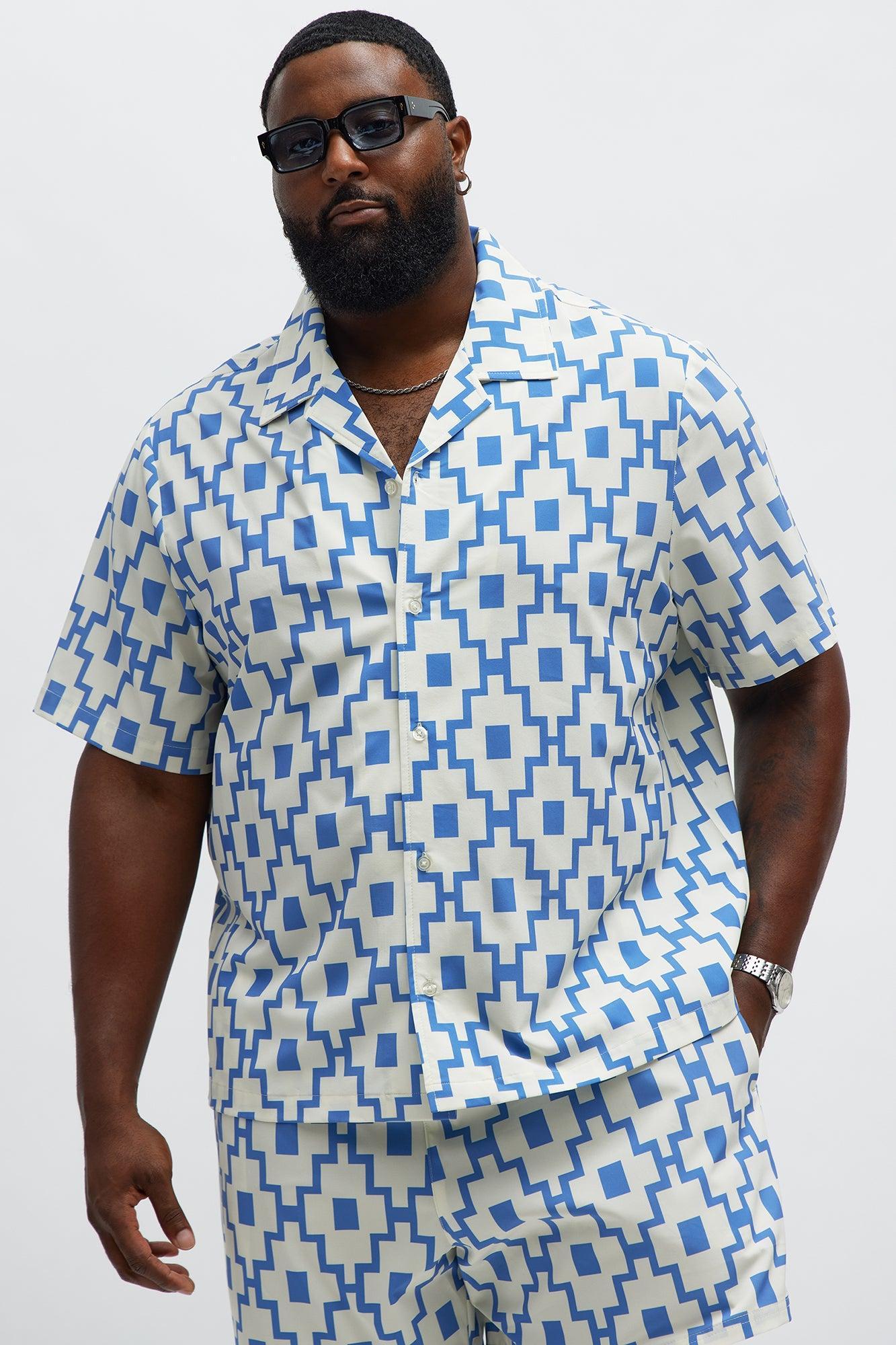 Mosaic Printed  Cuban Shirt - Blue/combo Product Image