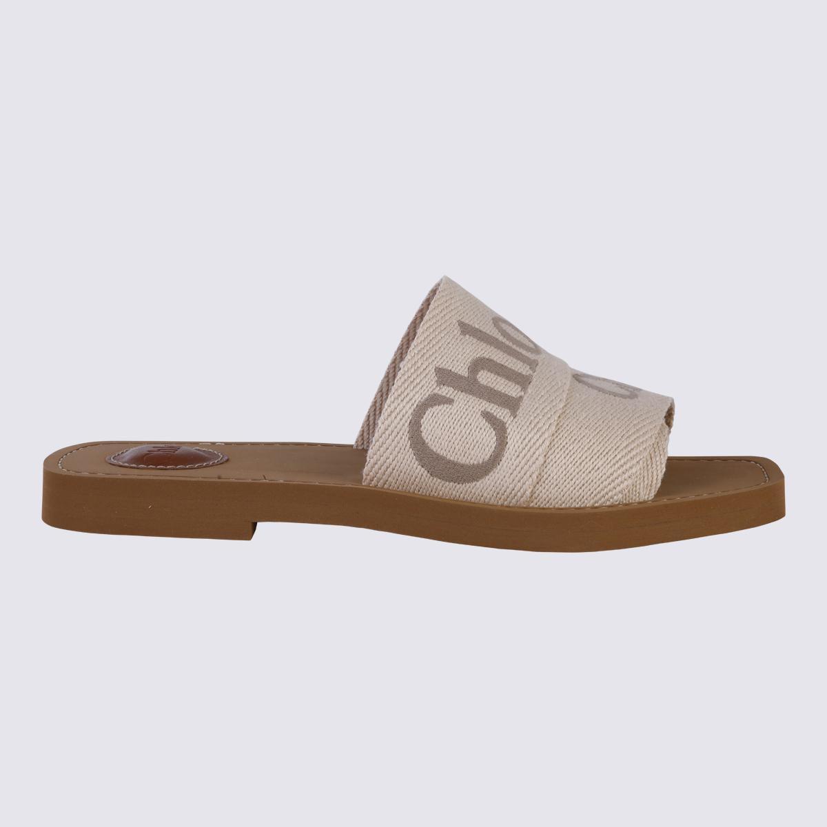 CHLOÉ Woody Canvas Slides In Beige Product Image