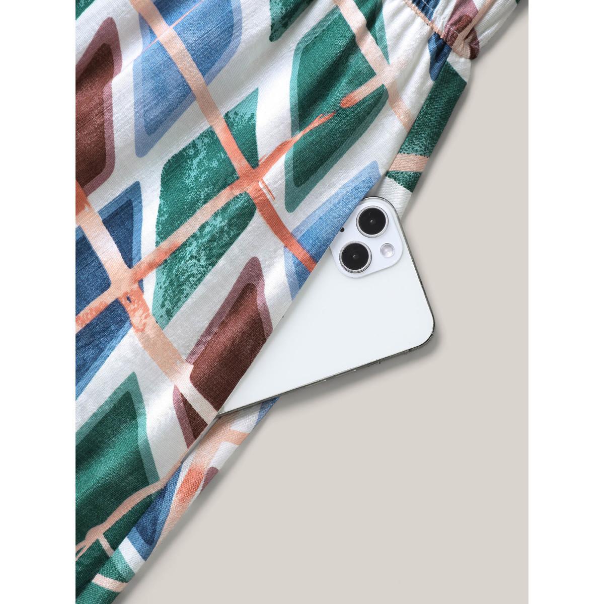 Plus Size Abstract Print Stretchy Waist Midi Dress Multicolor Women V-neck Short sleeve Curvy BloomChic 14-16/1X Product Image