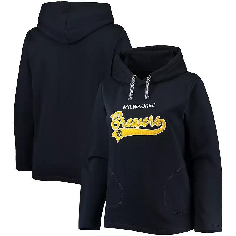 Women's Soft as a Grape Navy Milwaukee Brewers Plus Size Side Split Pullover Hoodie, Size: 3XL, Blue Product Image