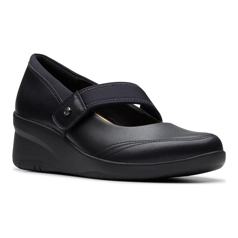 Clarks® Suttyn May Women's Leather Mary Jane Wedge Shoes, Size: 6, Black Product Image