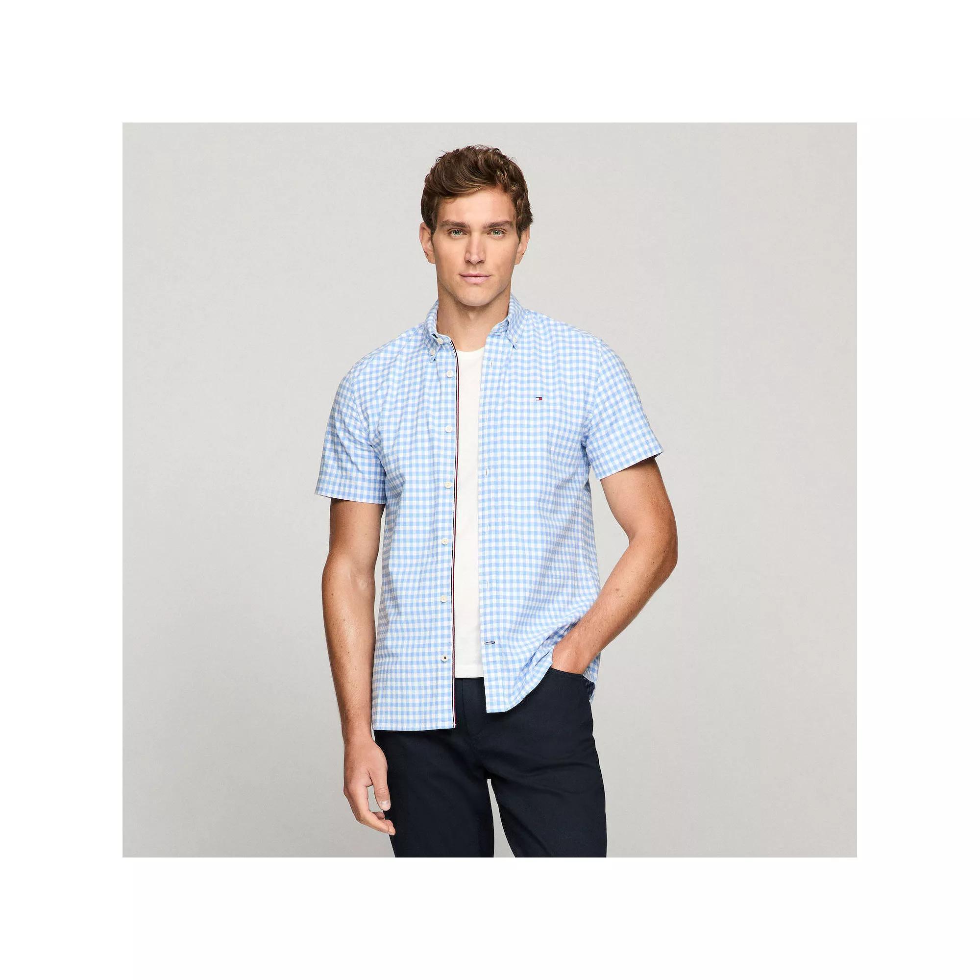 Men's Tommy Hilfiger Stretch Oxford Short Sleeve Shirt, Size: XXL, Provence Check Product Image
