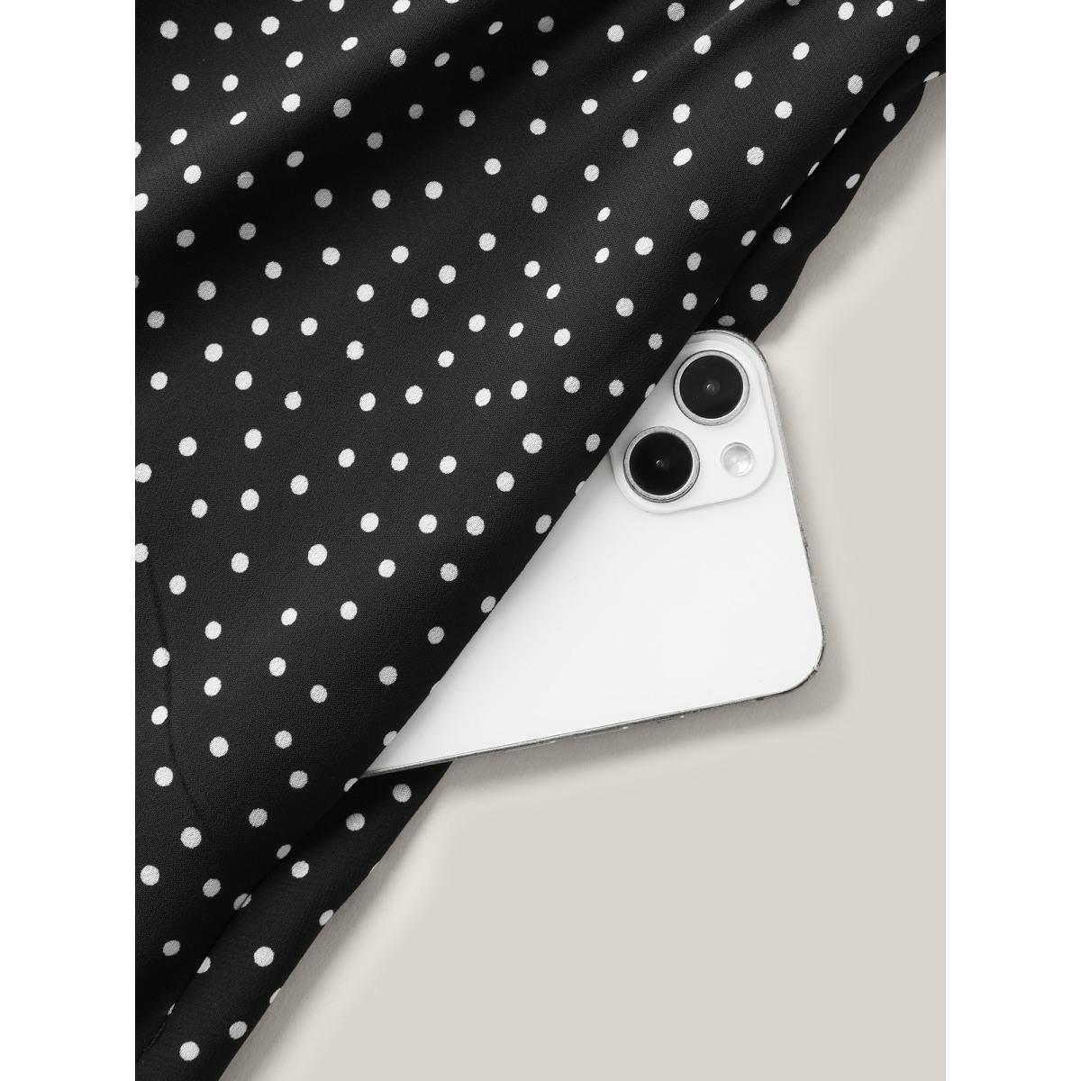 Plus Size Dot Print Stretchy Waist Chiffon Midi Dress Black Women V-neck Short sleeve Curvy BloomChic 12/L Product Image