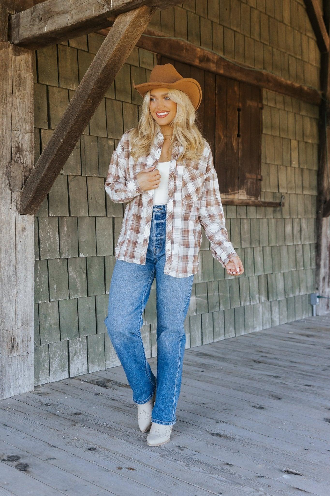 Mocha Plaid Flannel Button Down Shirt - FINAL SALE Product Image
