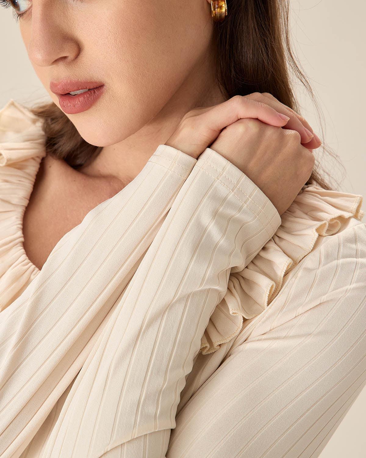 Beige Ruffle Slim Tee Product Image