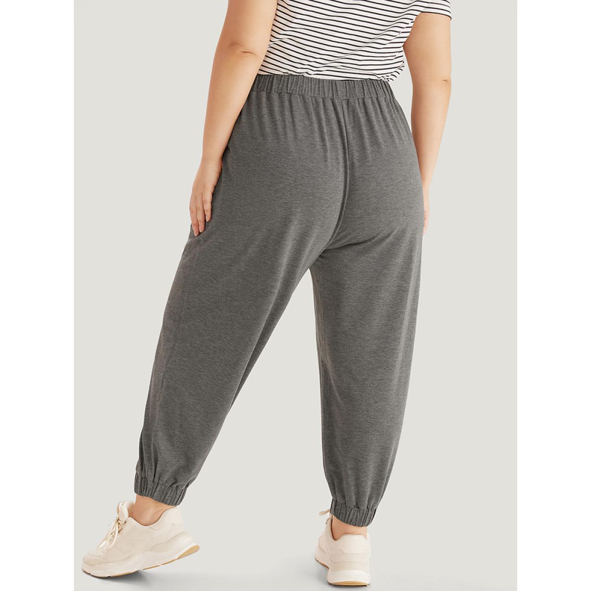 Plain Pocket Elastic Waist Carrot Sweatpants DarkGray Plus Size Women Casual Dailywear Plain 28/5X Bloomchic Product Image