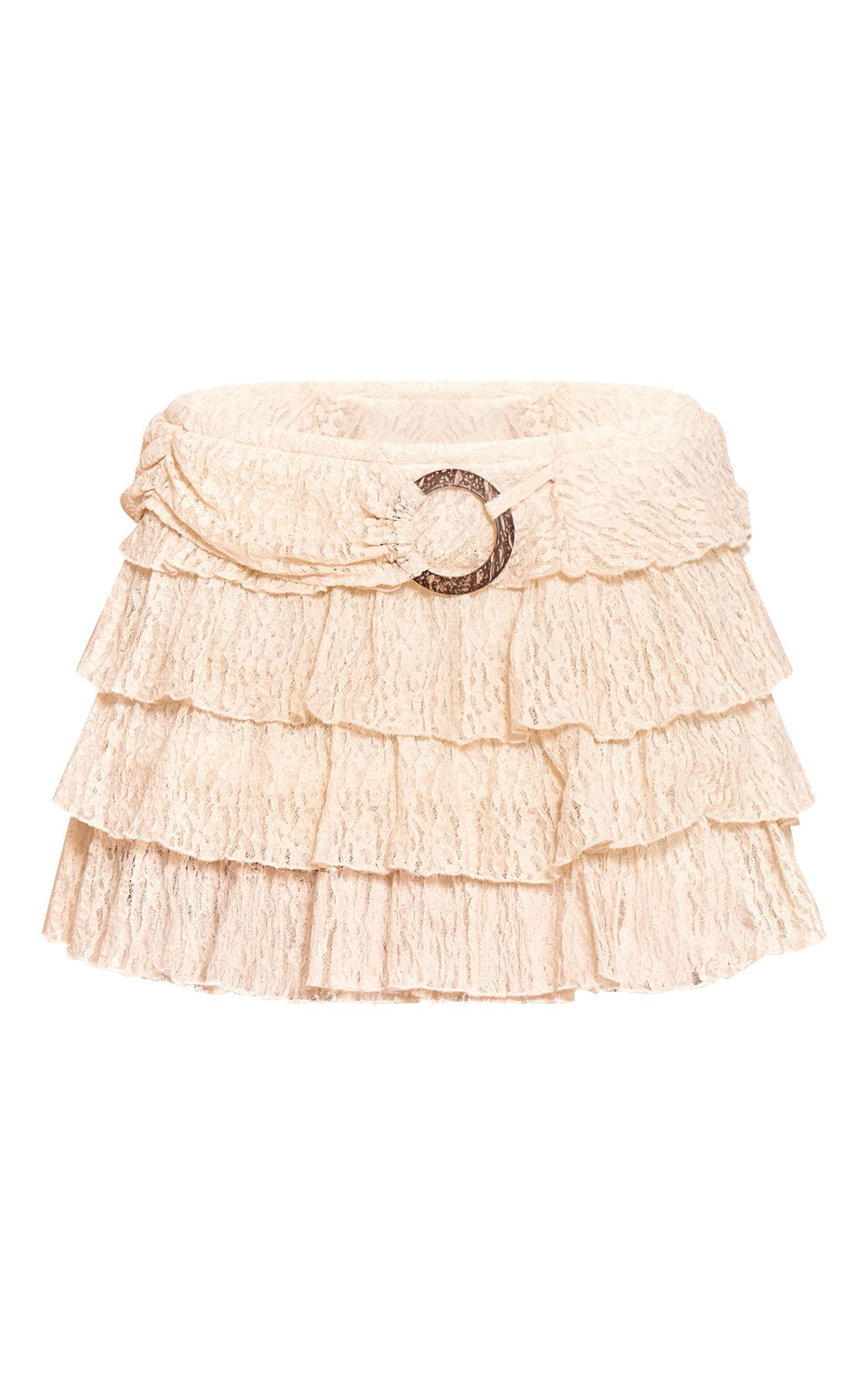 Cream Lace Rara Trim Detail Mini Skirt Product Image