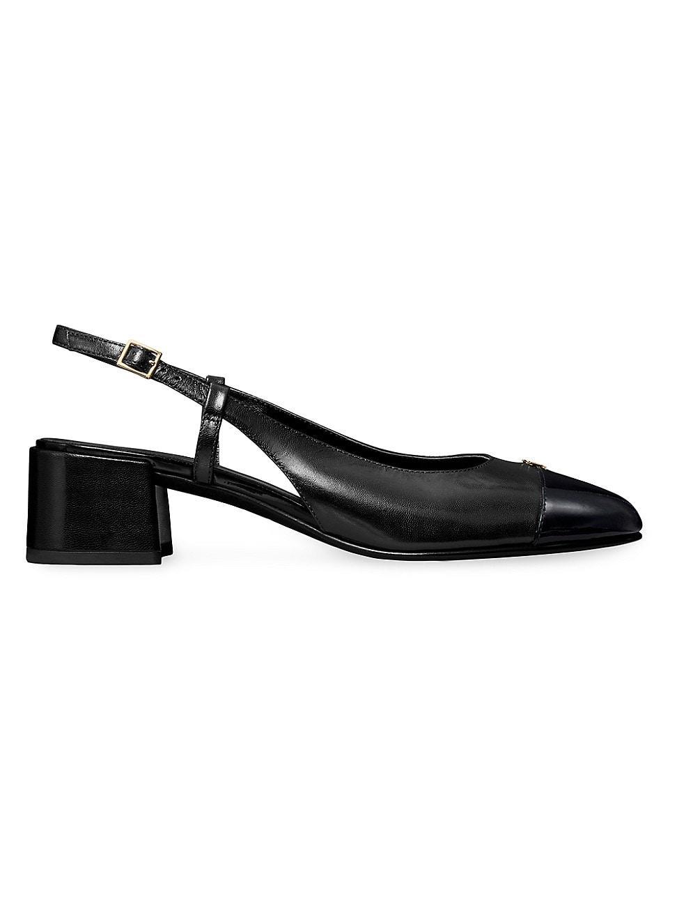Womens 45MM Logo-Detailed Leather Cap-Toe Pumps Product Image
