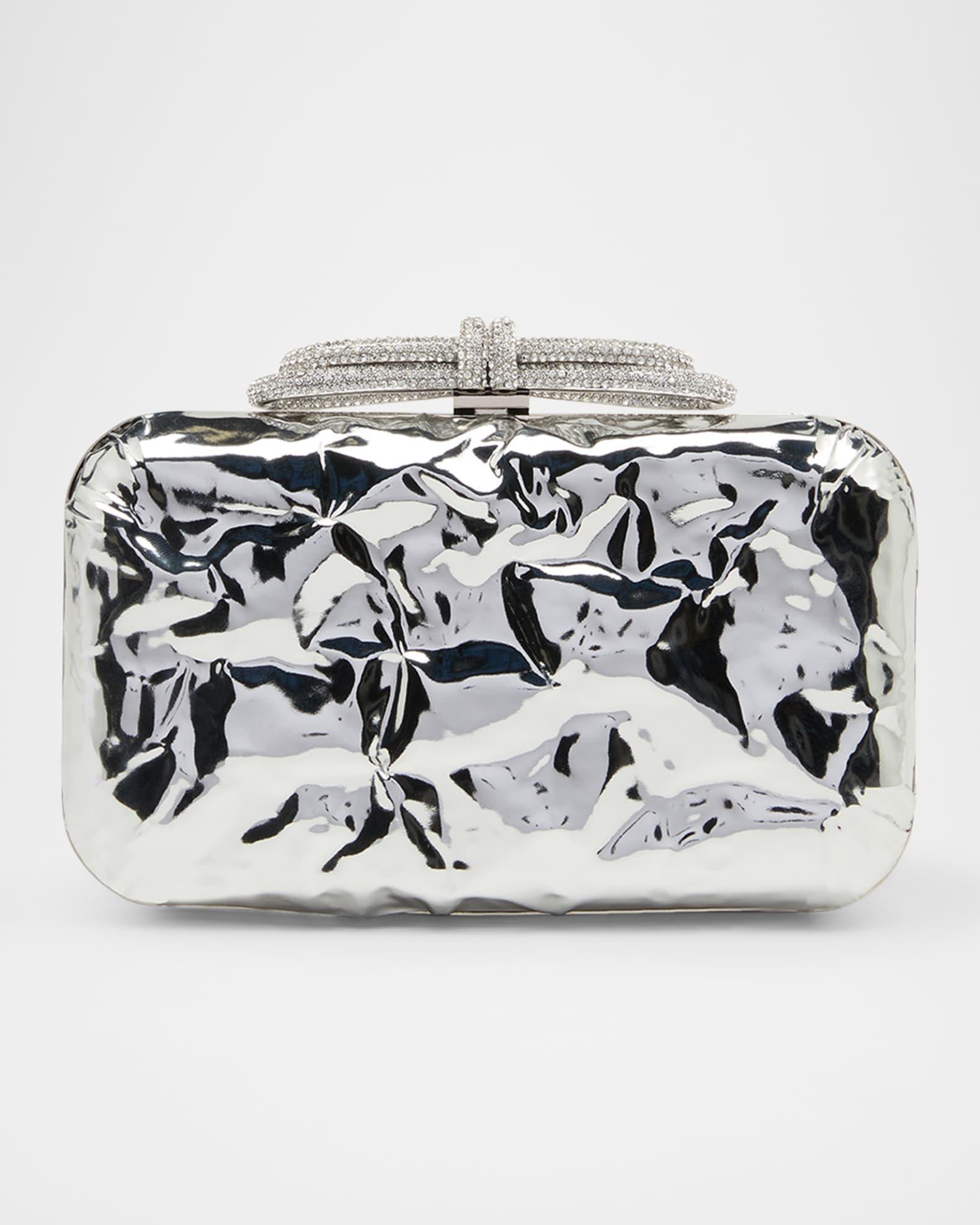 Double Bow Wrapped Mirror Leather Clutch Bag Product Image