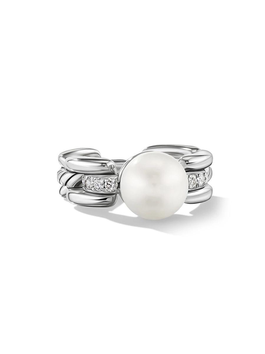 DY Madison Pearl Ring with Diamonds in Silver, 7.5mm Product Image