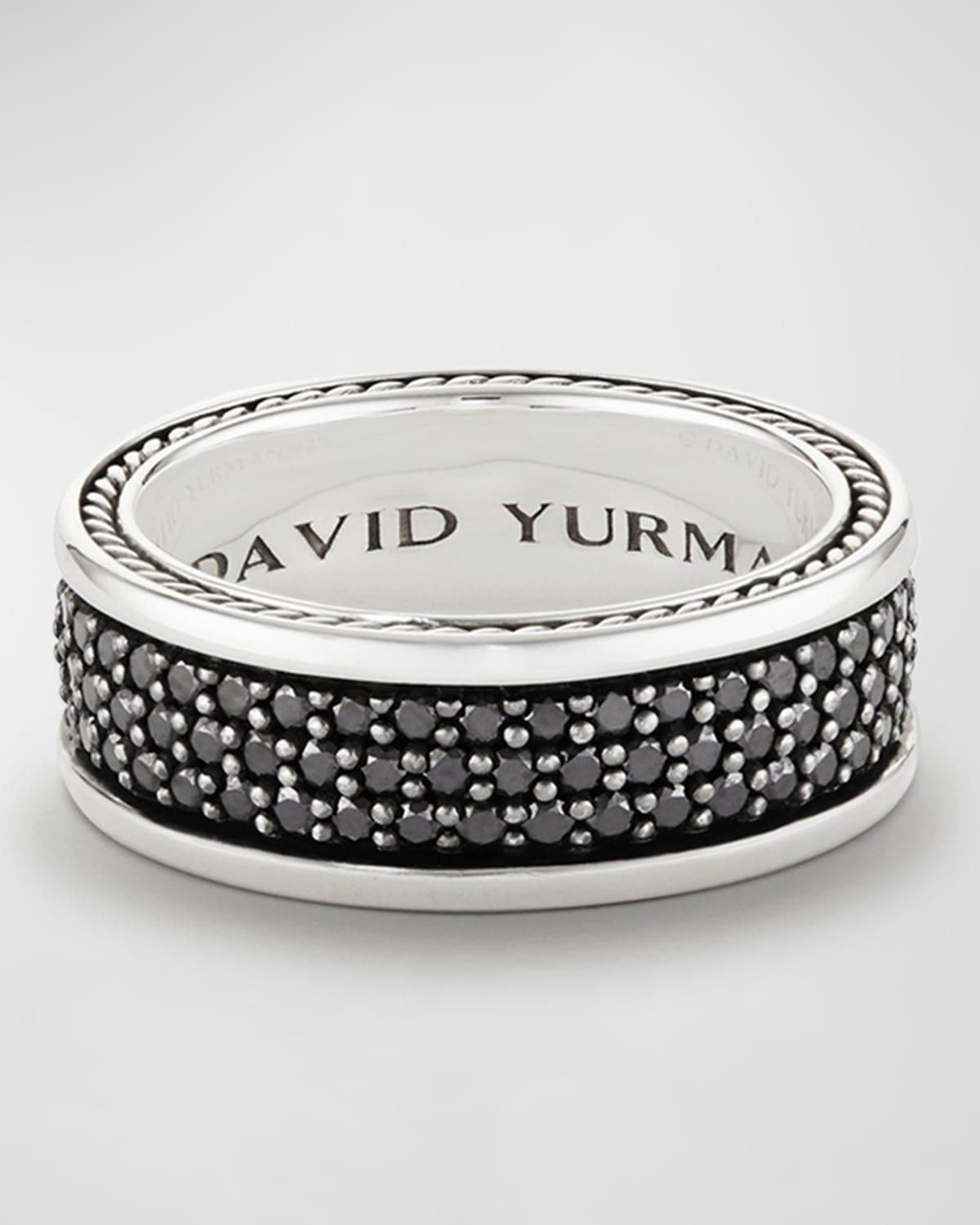 David Yurman Mens Streamline Three-Row Band Ring with Black Diamonds Product Image