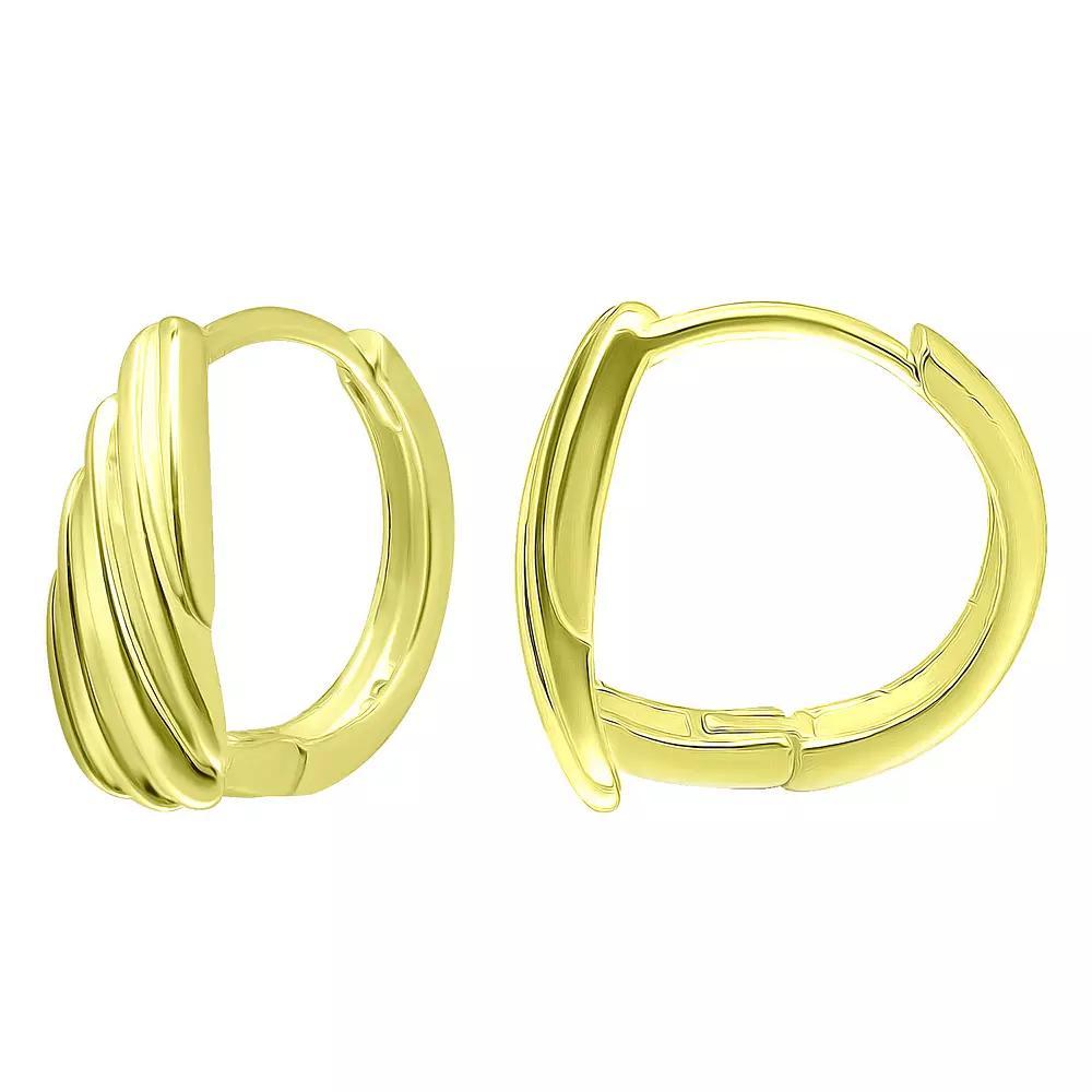 Aleure Precioso Sterling Silver Diagonal Ribbed Shield Huggie Earrings, Women's, Gold Tone Product Image